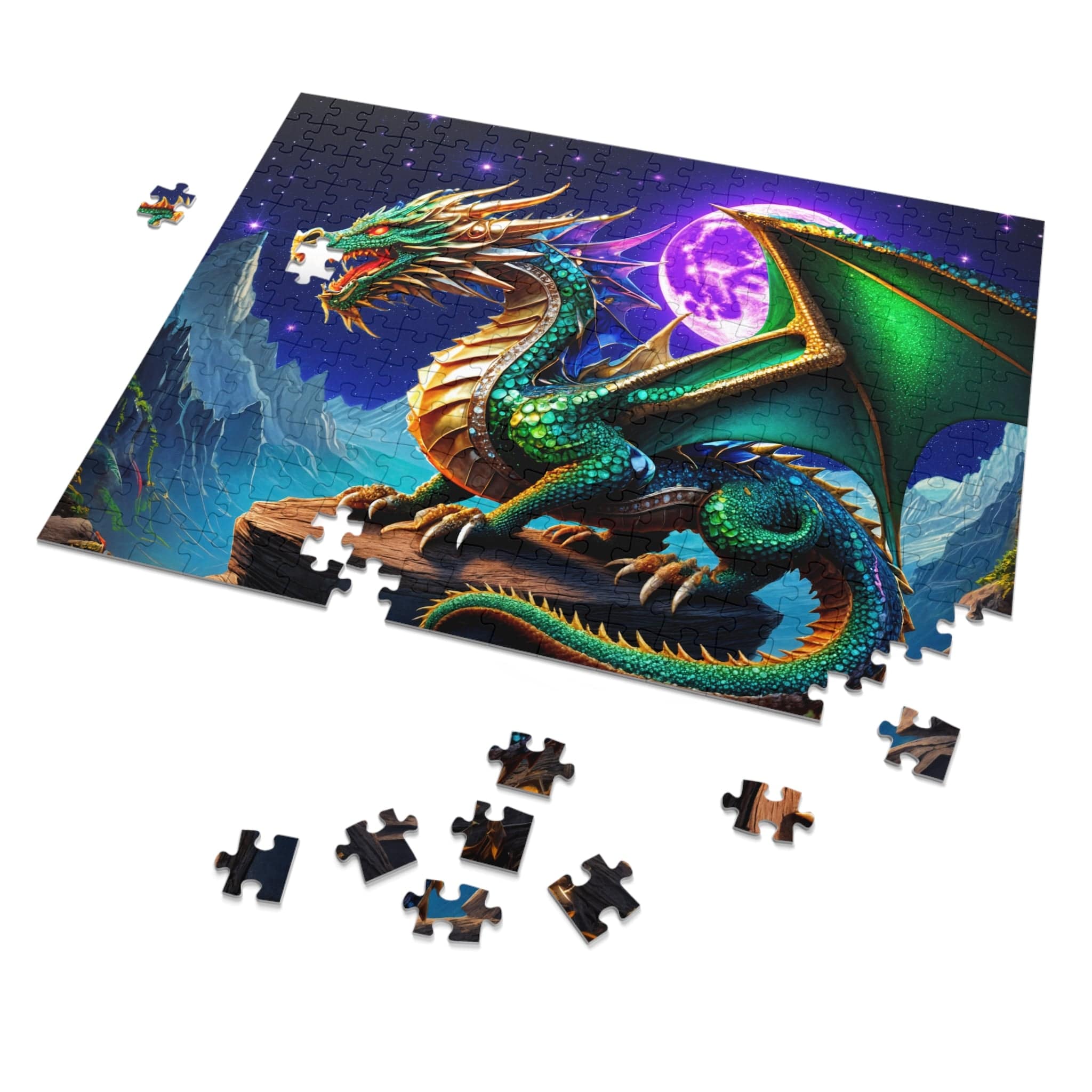 Printify Puzzle 14" × 11" (252 pcs) Gem Moon Dragon - Jigsaw Puzzle with Tin Box