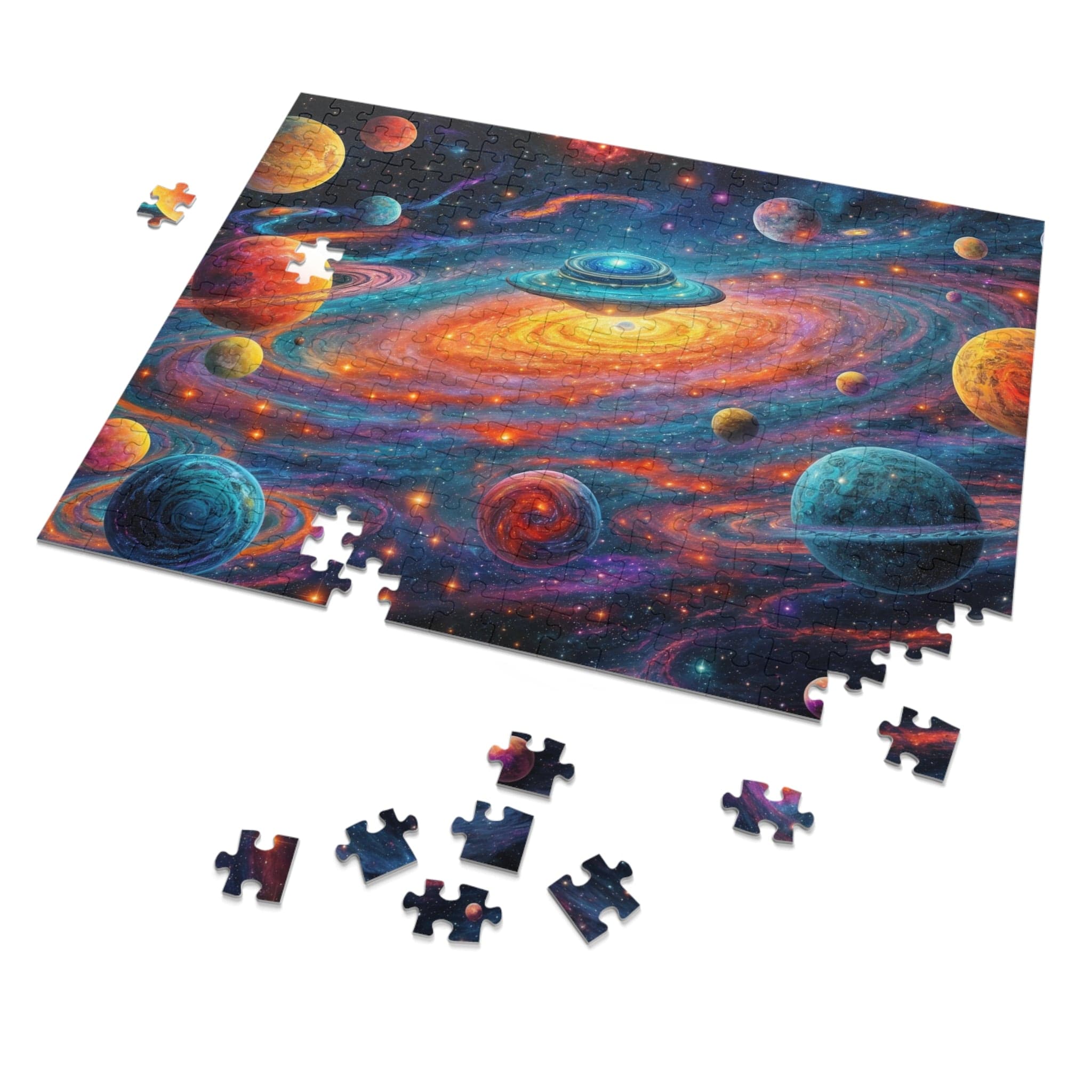 Printify Puzzle 14" × 11" (252 pcs) Mythic Orbit Galaxy  - Jigsaw Puzzle with Tin Box