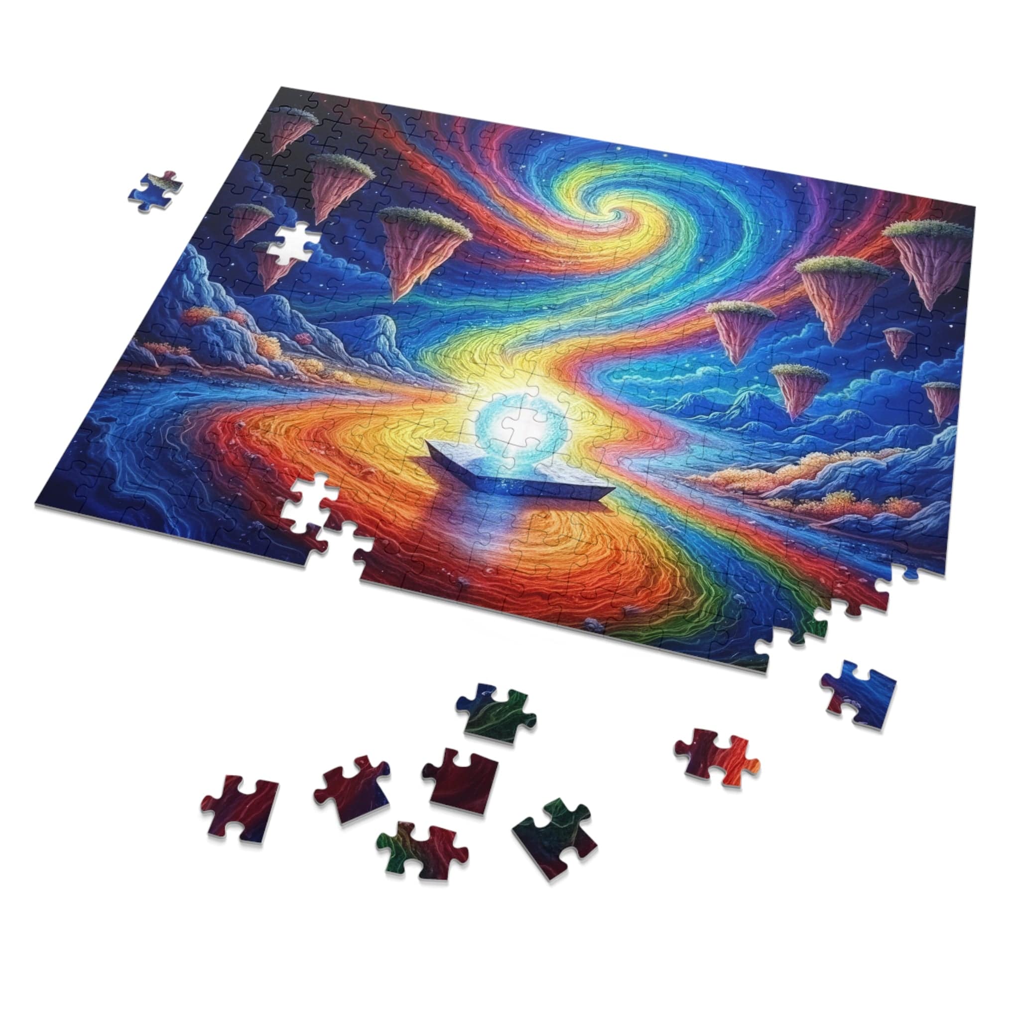 Printify Puzzle 14" × 11" (252 pcs) Prism Planet Light Orb  - Jigsaw Puzzle with Tin Box