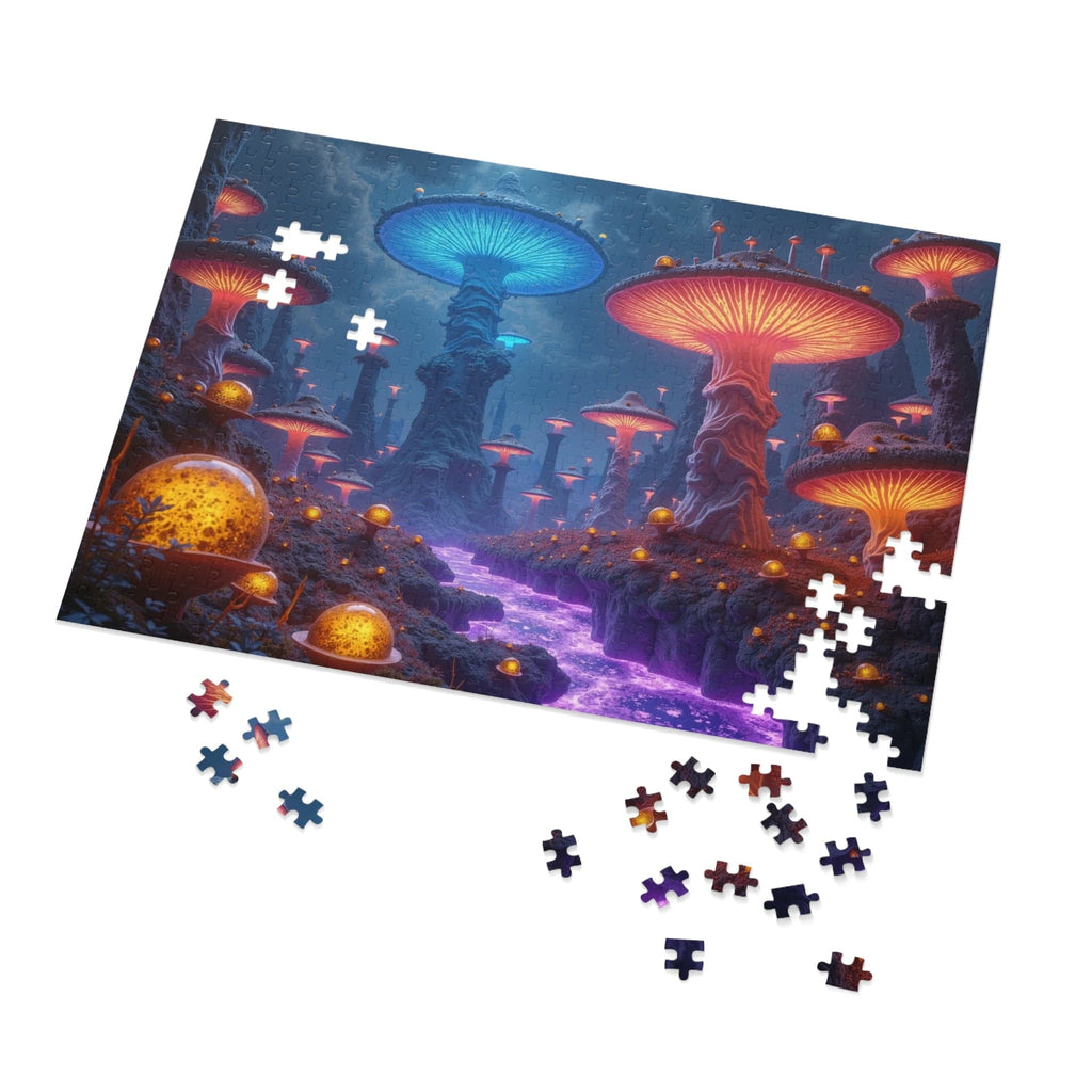 Printify Puzzle 21" × 15.5" (500 pcs) Bioluminescent Fungal Realm  - Jigsaw Puzzle with Tin Box