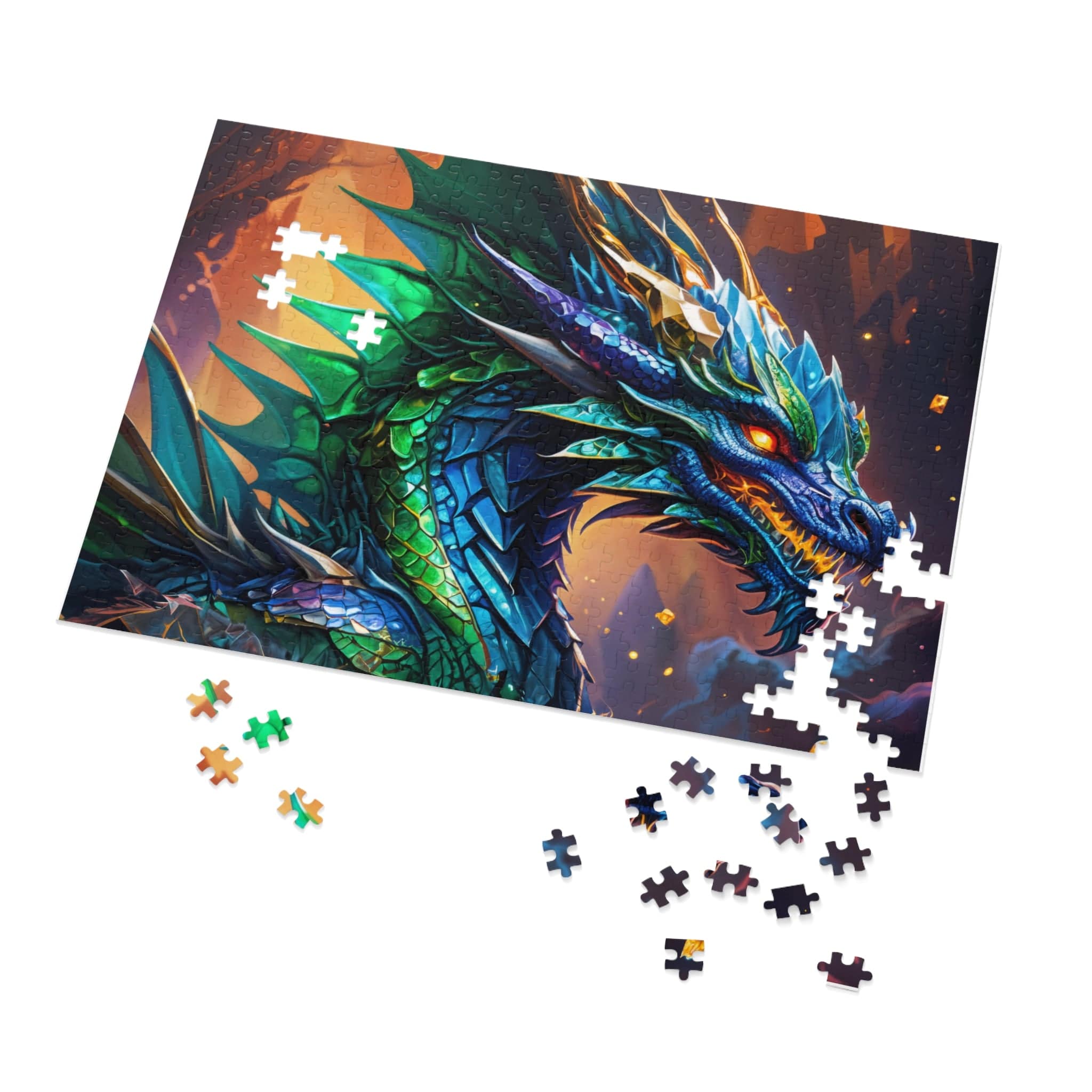 Printify Puzzle 21" × 15.5" (500 pcs) Gem Cave Dragon - Jigsaw Puzzle with Tin Box