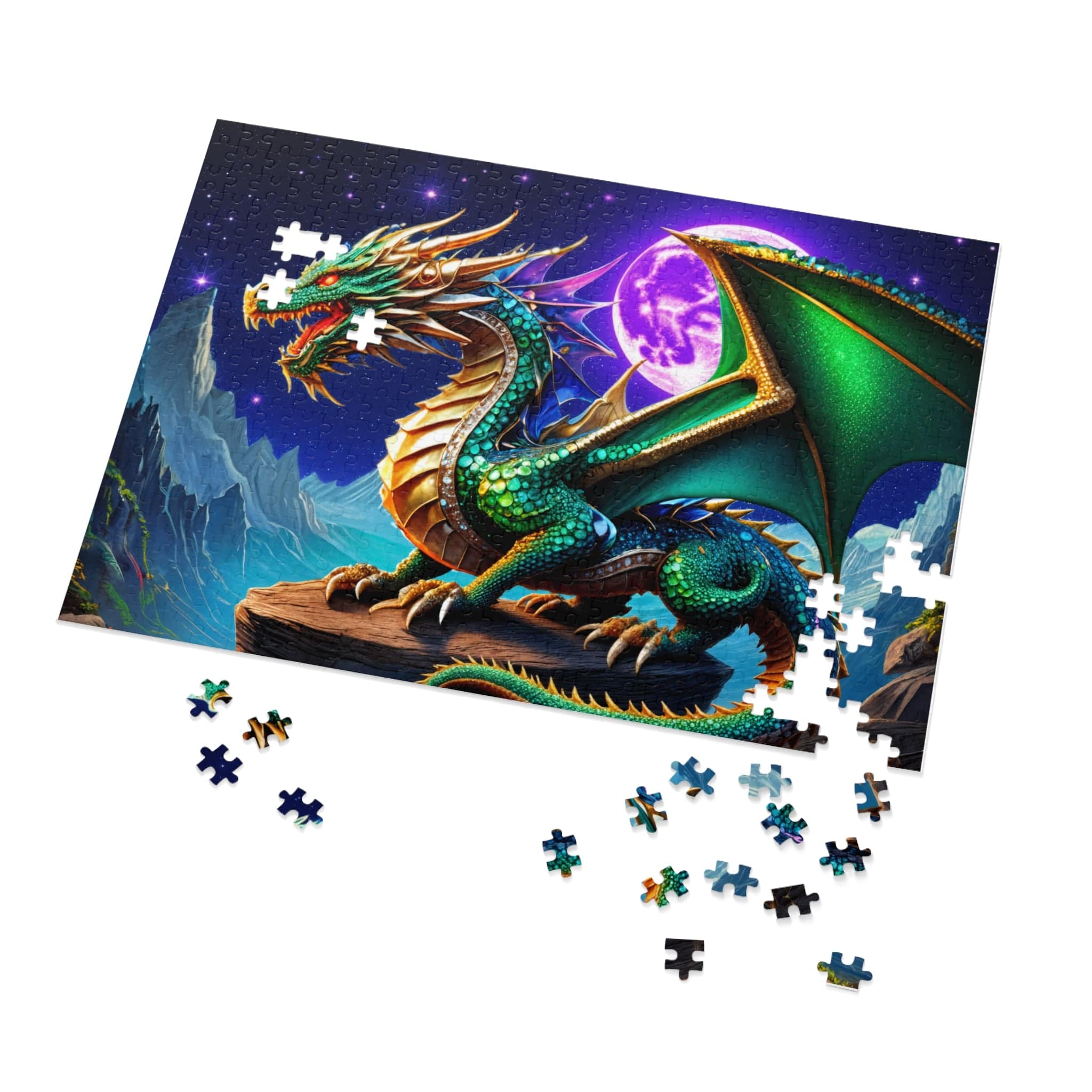 Printify Puzzle 21" × 15.5" (500 pcs) Gem Moon Dragon - Jigsaw Puzzle with Tin Box