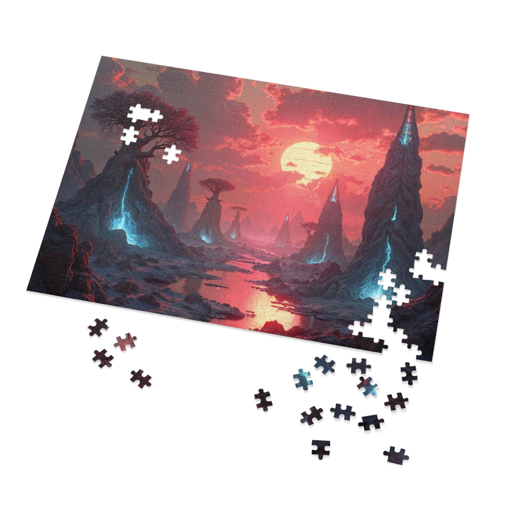 Printify Puzzle 21" × 15.5" (500 pcs) Surreal Valley of Cosmic Wonders  - Jigsaw Puzzle with Tin Box