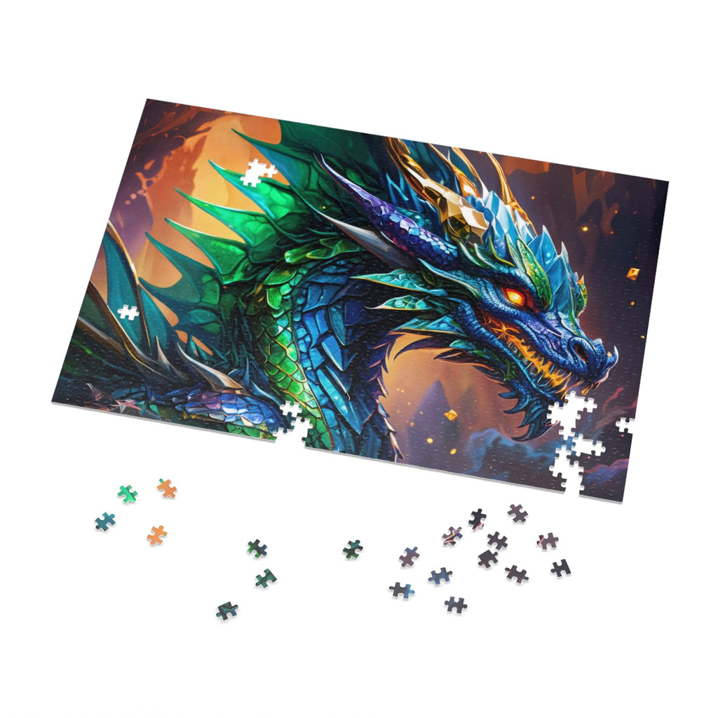 Printify Puzzle 30" × 20" (1000 pcs) Gem Cave Dragon - Jigsaw Puzzle with Tin Box