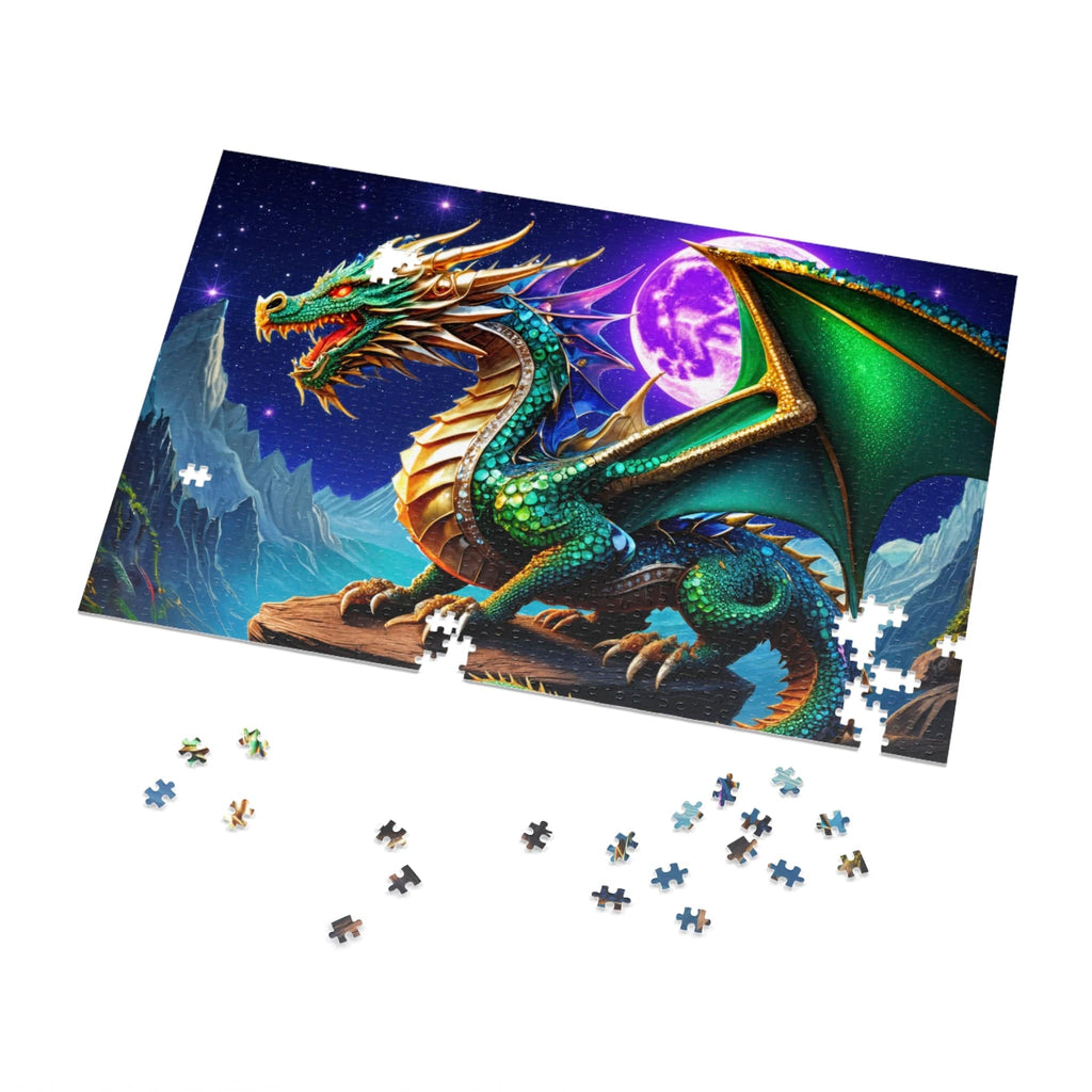 Printify Puzzle 30" × 20" (1000 pcs) Gem Moon Dragon - Jigsaw Puzzle with Tin Box