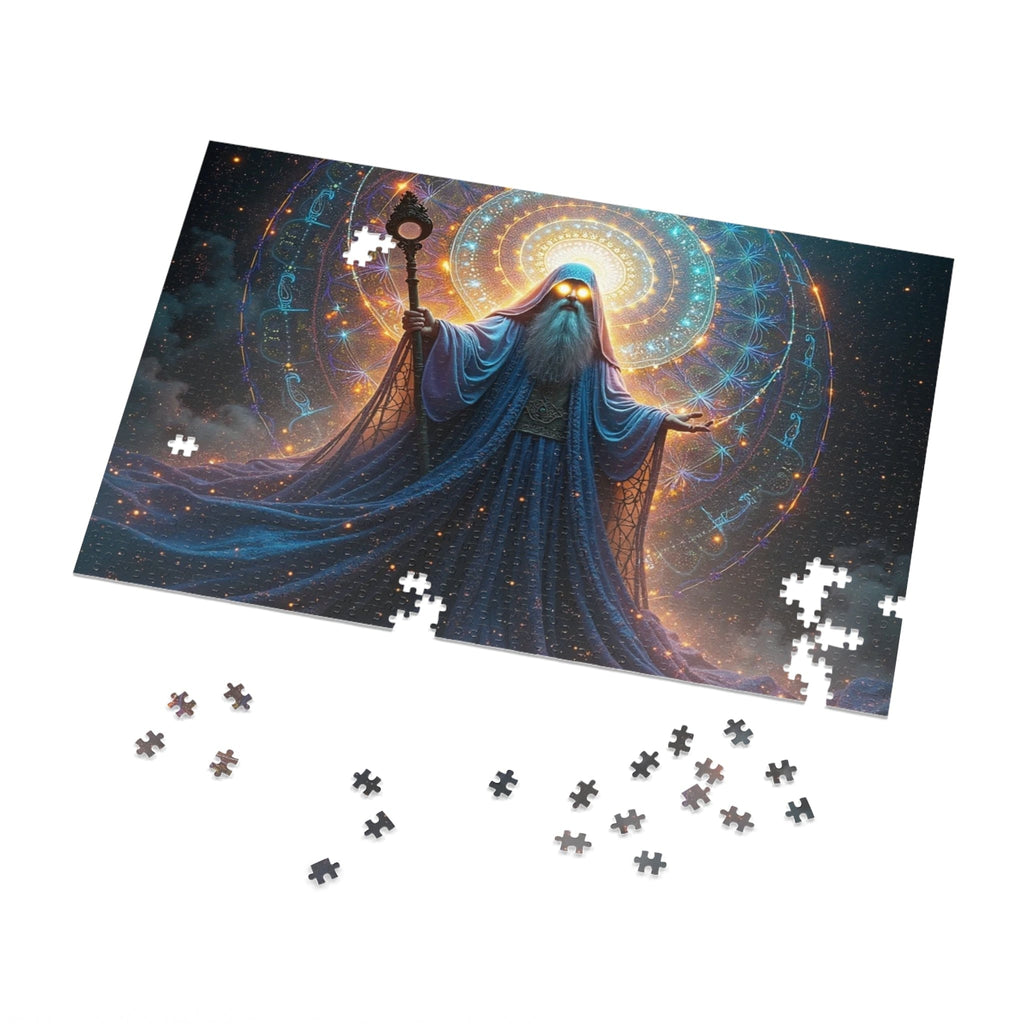 Printify Puzzle 30" × 20" (1000 pcs) Kaleidoscopic Sorcery: The Arcane Dimensions Unraveled  - Jigsaw Puzzle with Tin Box
