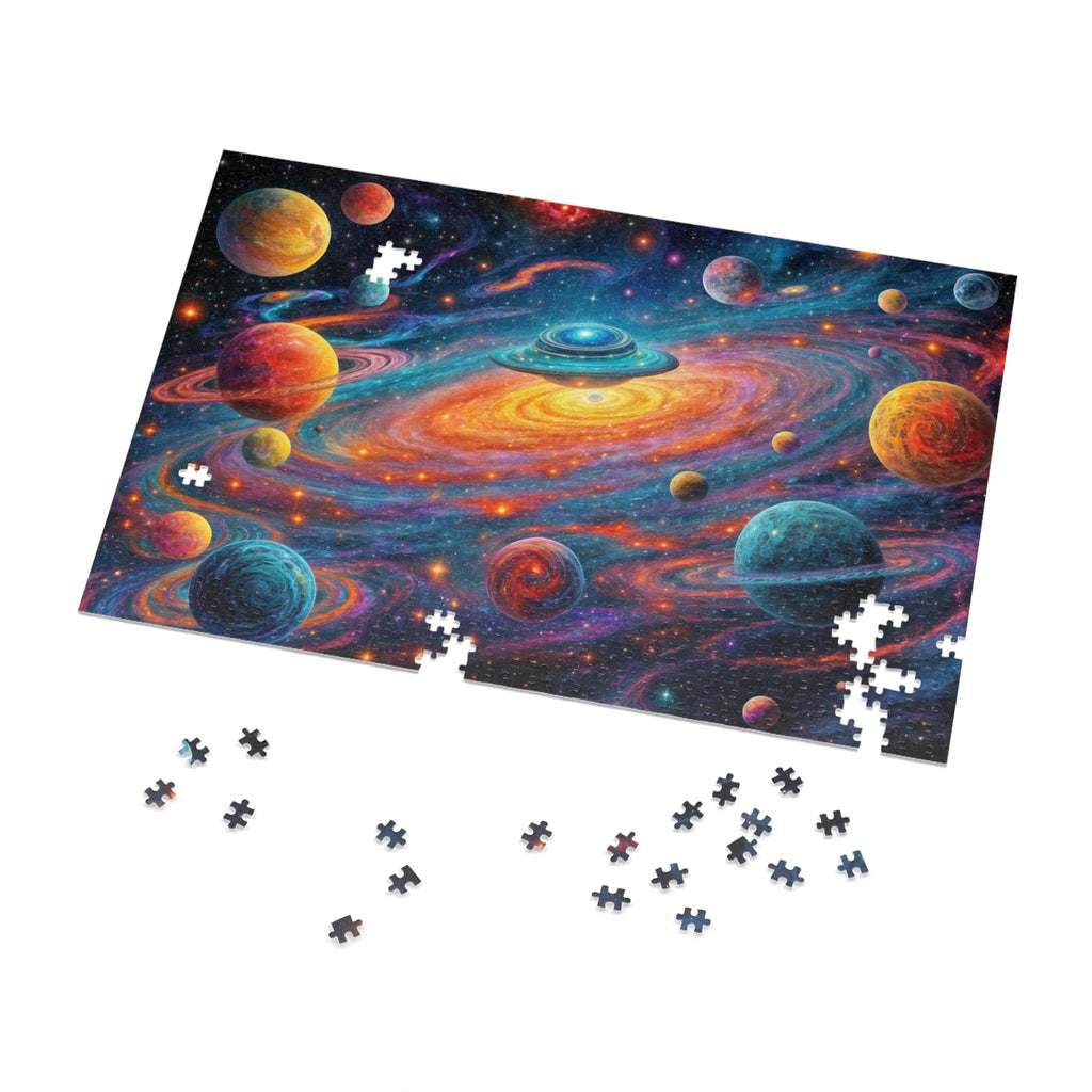 Printify Puzzle 30" × 20" (1000 pcs) Mythic Orbit Galaxy  - Jigsaw Puzzle with Tin Box