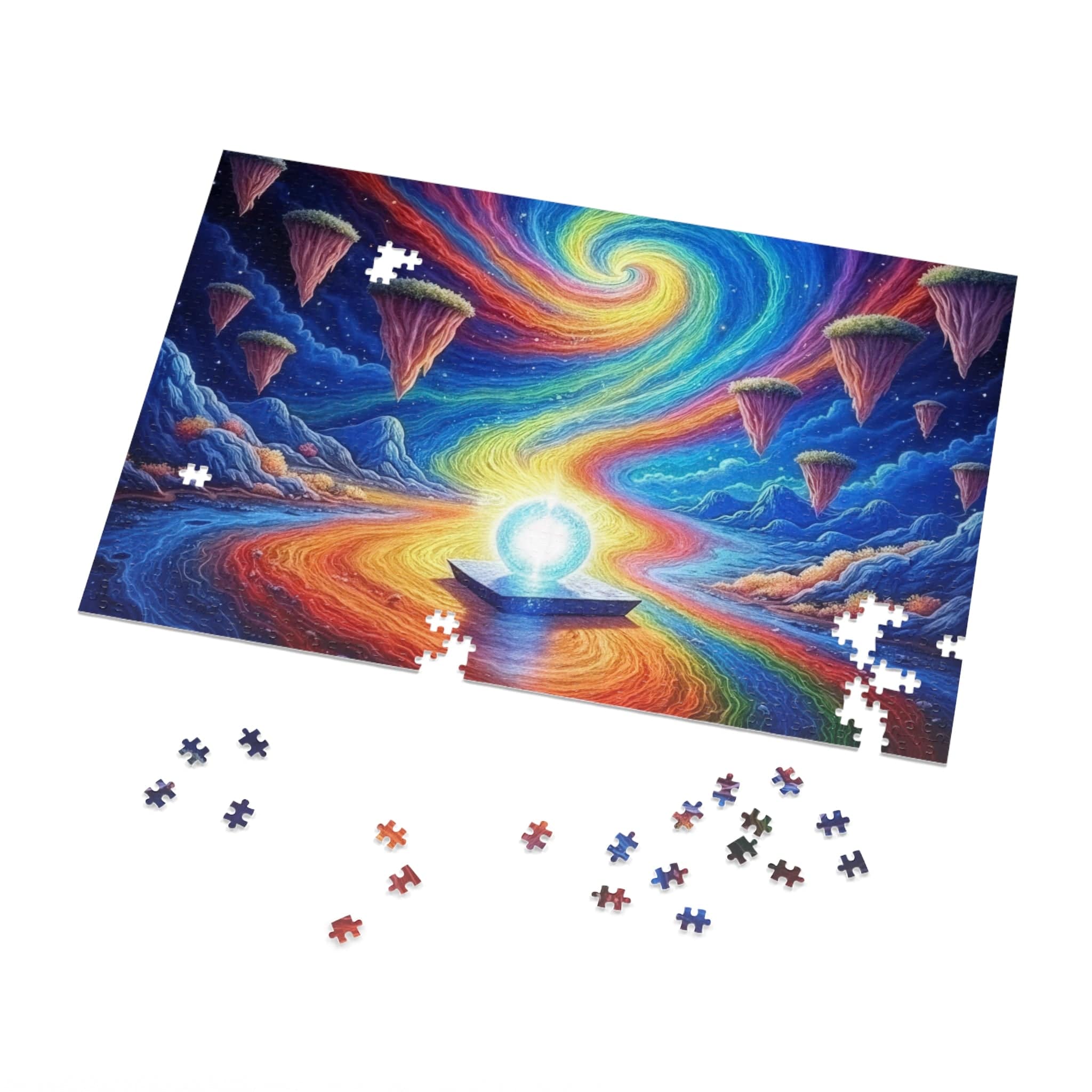 Printify Puzzle 30" × 20" (1000 pcs) Prism Planet Light Orb  - Jigsaw Puzzle with Tin Box