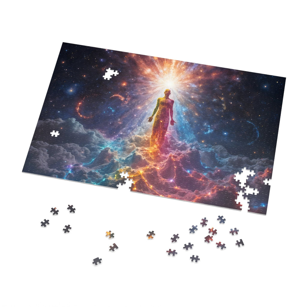 Printify Puzzle 30" × 20" (1000 pcs) Prismatic Nexus: The Interdimensional Breakthrough  - Jigsaw Puzzle with Tin Box