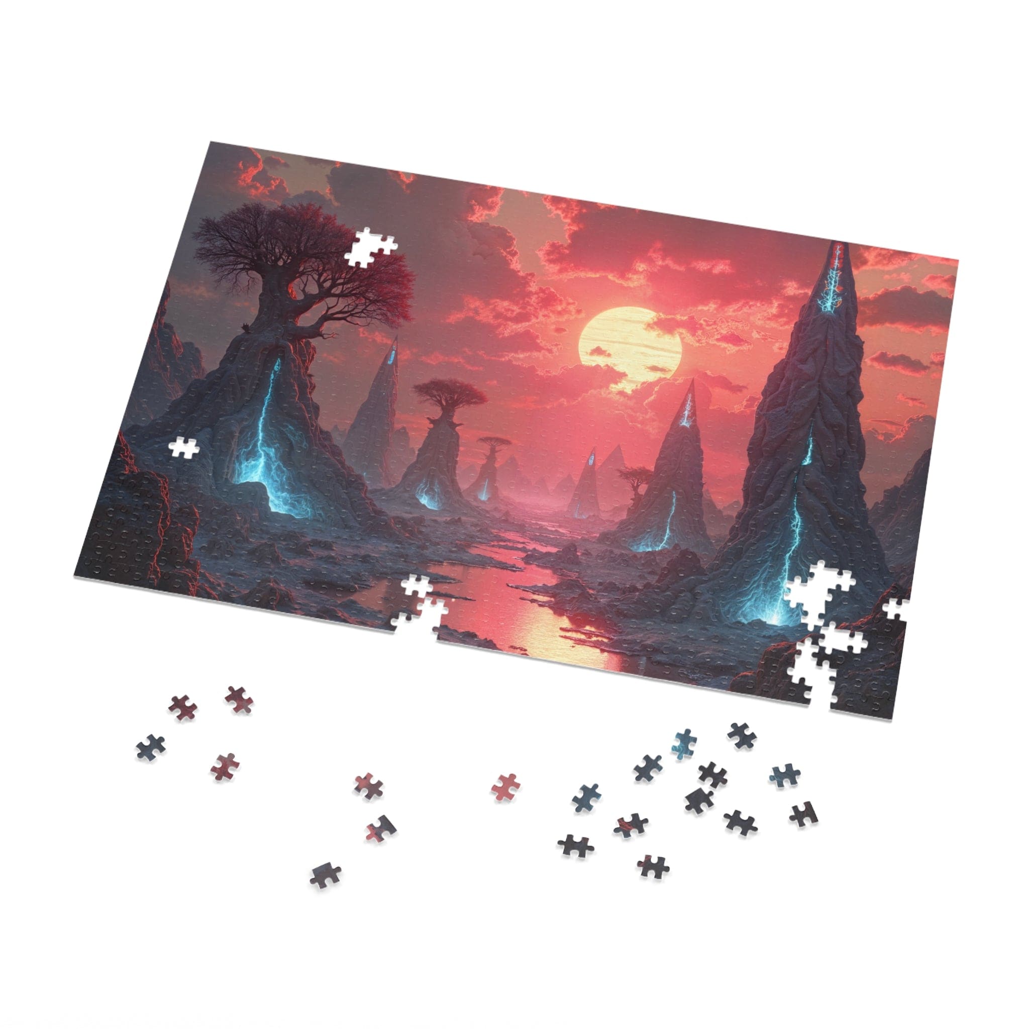 Printify Puzzle 30" × 20" (1000 pcs) Surreal Valley of Cosmic Wonders  - Jigsaw Puzzle with Tin Box