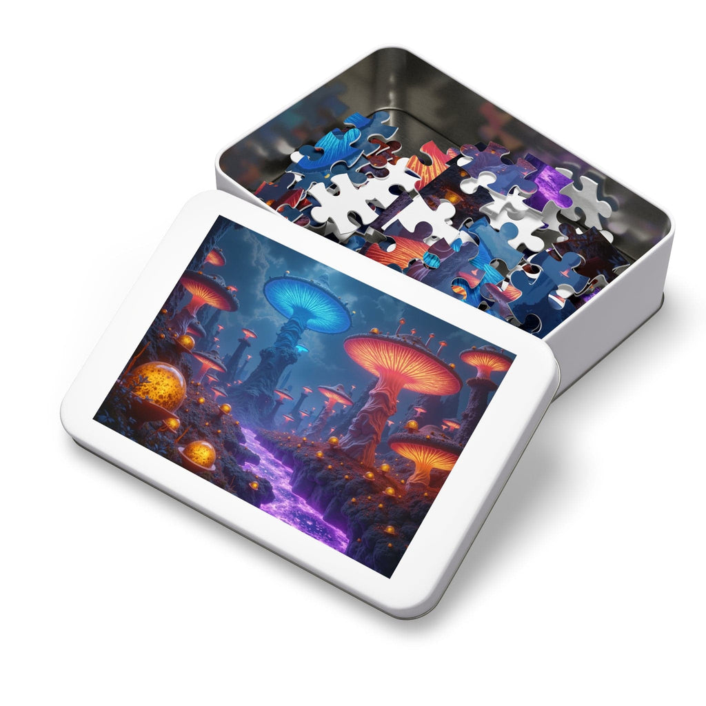 Printify Puzzle Bioluminescent Fungal Realm  - Jigsaw Puzzle with Tin Box