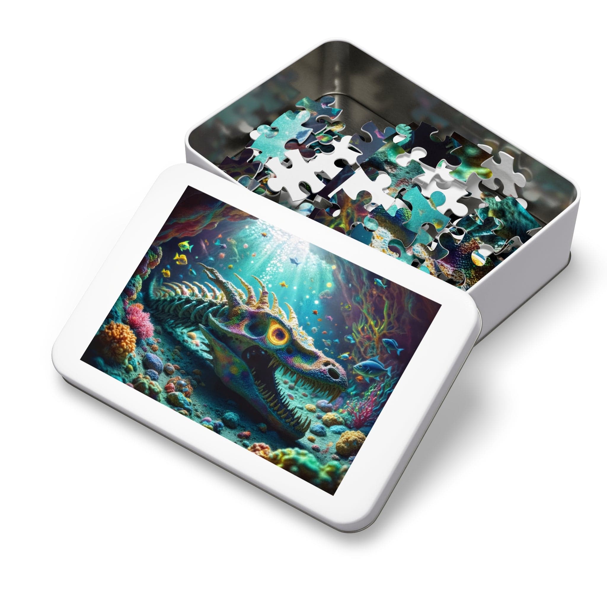 Printify Puzzle Dragon Bones Underwater  - Jigsaw Puzzle with Tin Box