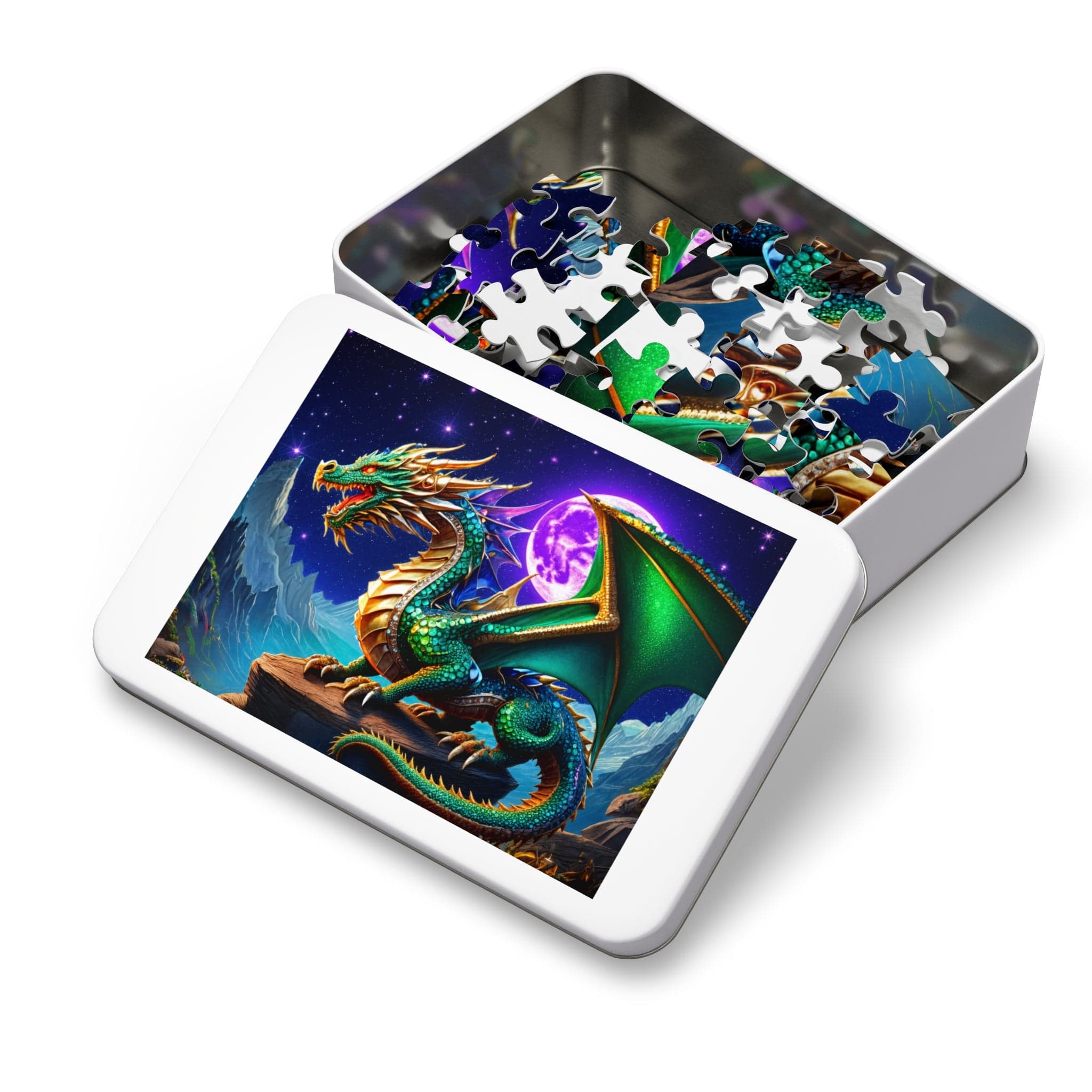 Printify Puzzle Gem Moon Dragon - Jigsaw Puzzle with Tin Box