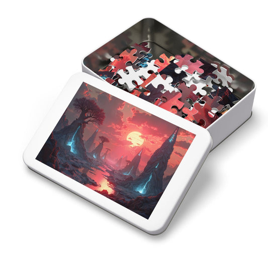 Printify Puzzle Surreal Valley of Cosmic Wonders  - Jigsaw Puzzle with Tin Box
