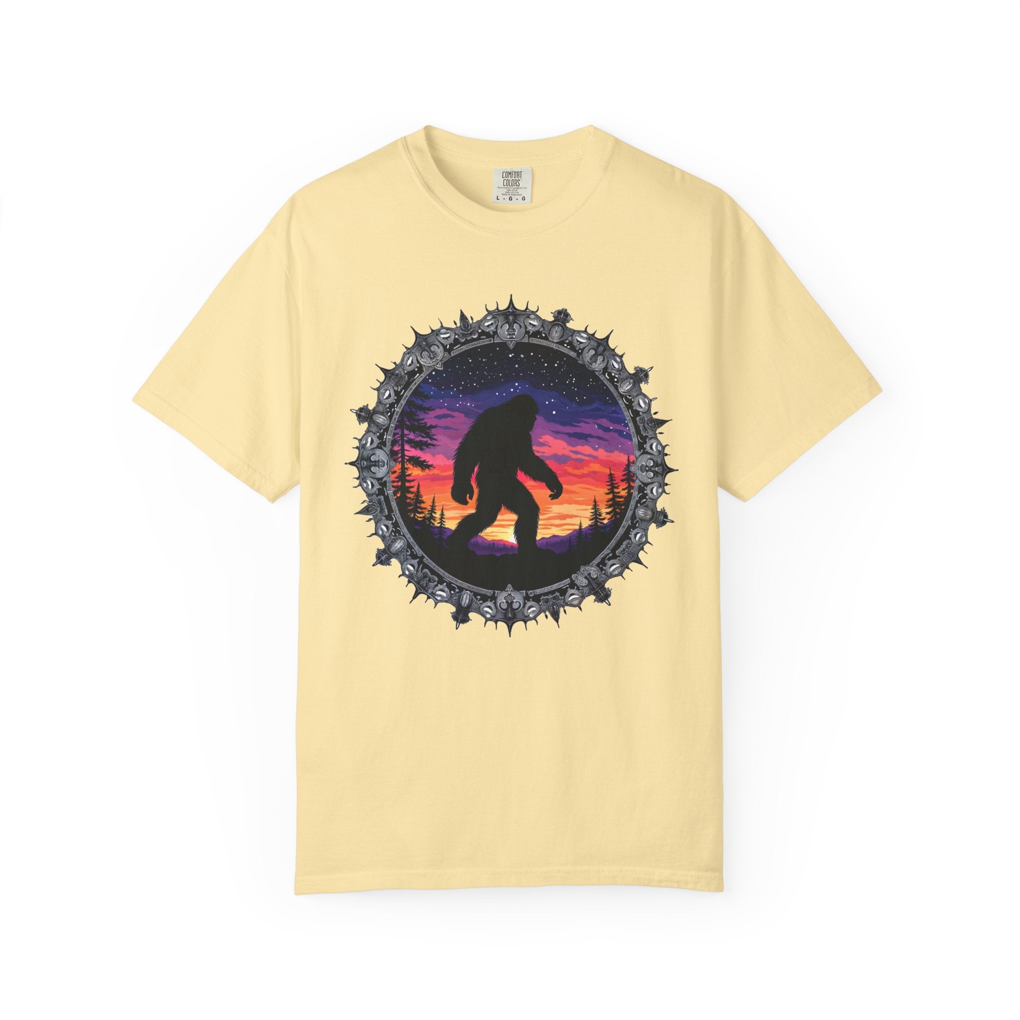 Printify T-Shirt Banana / S Bigfoot Sunset Unisex T-Shirt, Nature Lover Shirt, Camping Tee, Outdoor Adventure Top, Gift for Him/Her, Unique Graphic Tee