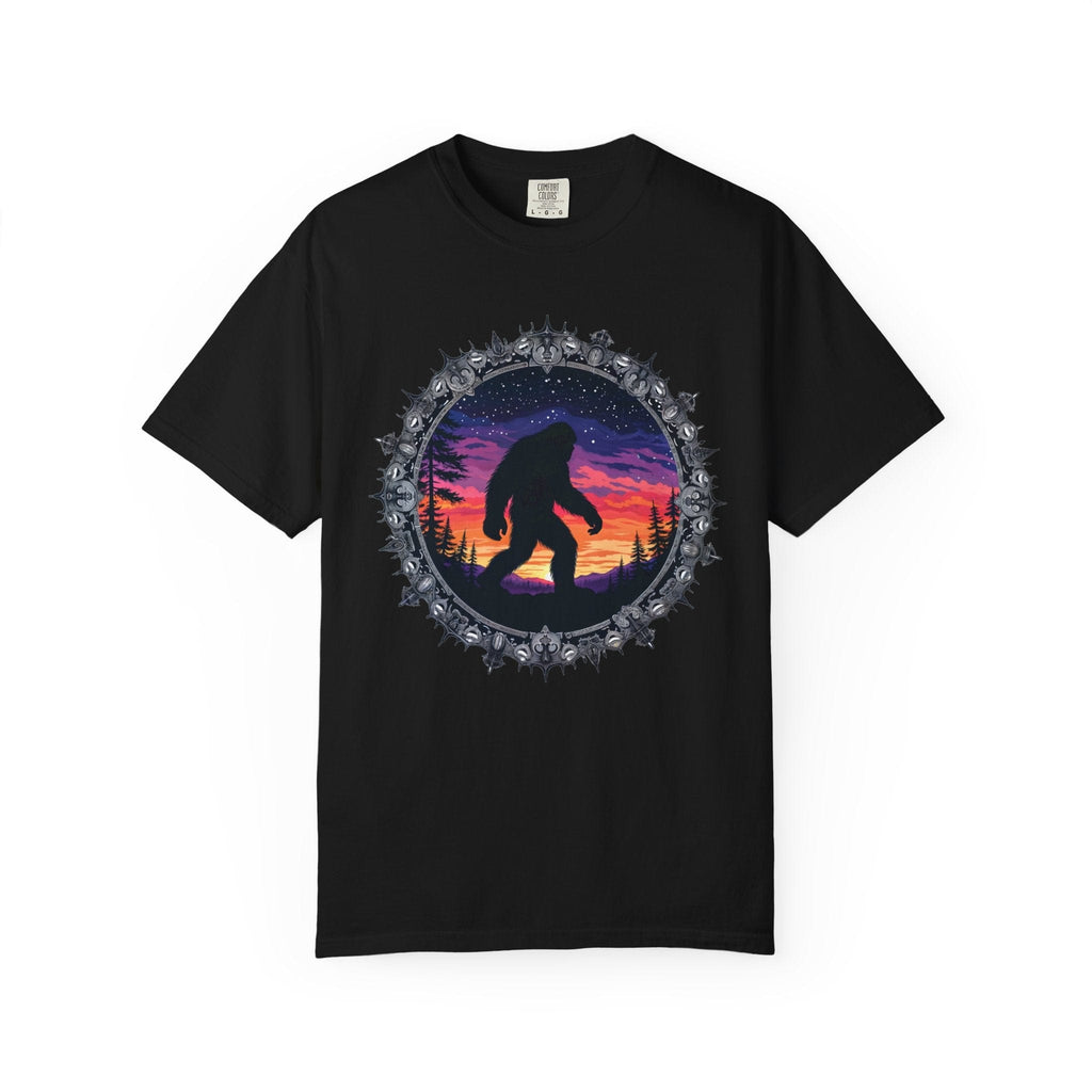 Printify T-Shirt Black / S Bigfoot Sunset Unisex T-Shirt, Nature Lover Shirt, Camping Tee, Outdoor Adventure Top, Gift for Him/Her, Unique Graphic Tee