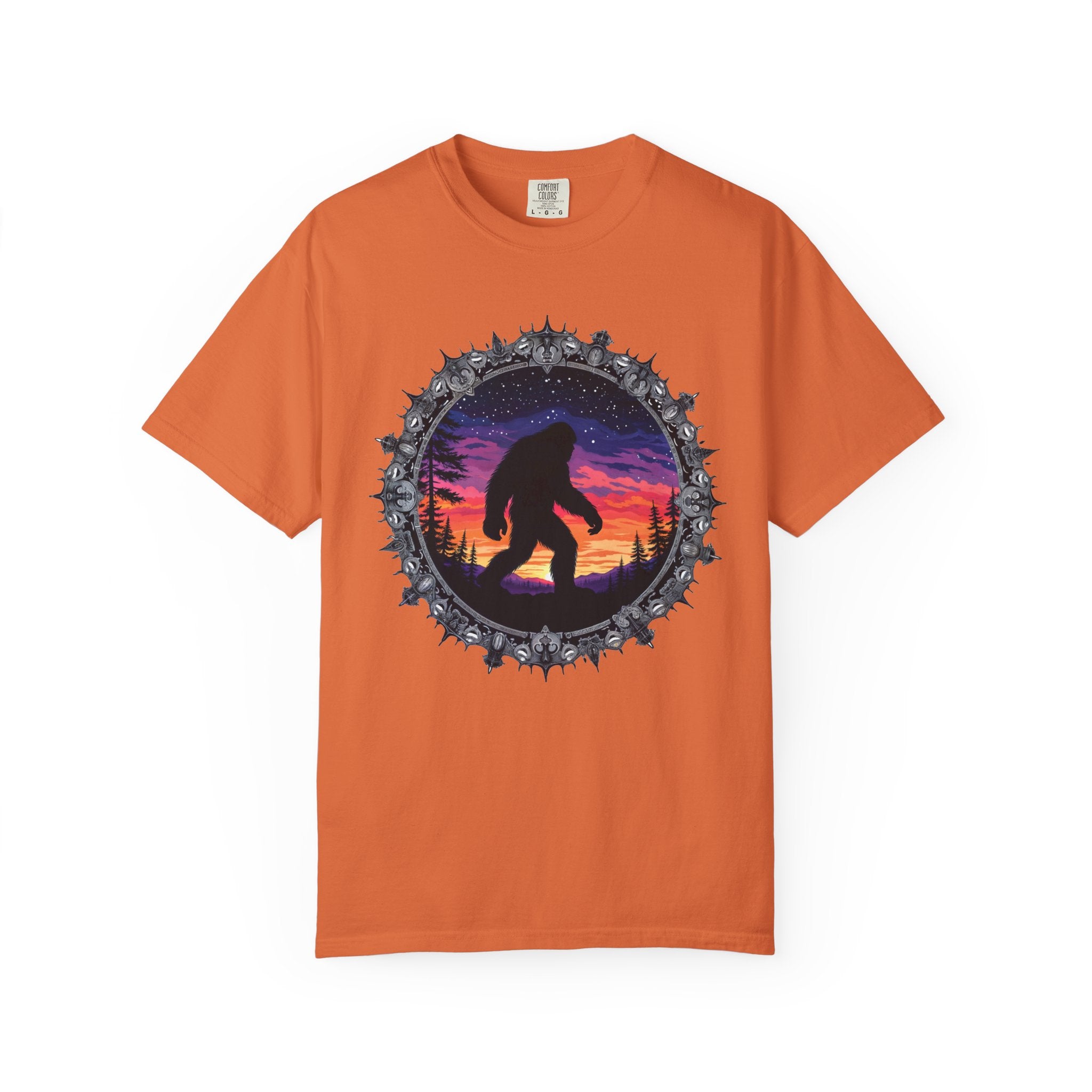 Printify T-Shirt Burnt Orange / S Bigfoot Sunset Unisex T-Shirt, Nature Lover Shirt, Camping Tee, Outdoor Adventure Top, Gift for Him/Her, Unique Graphic Tee