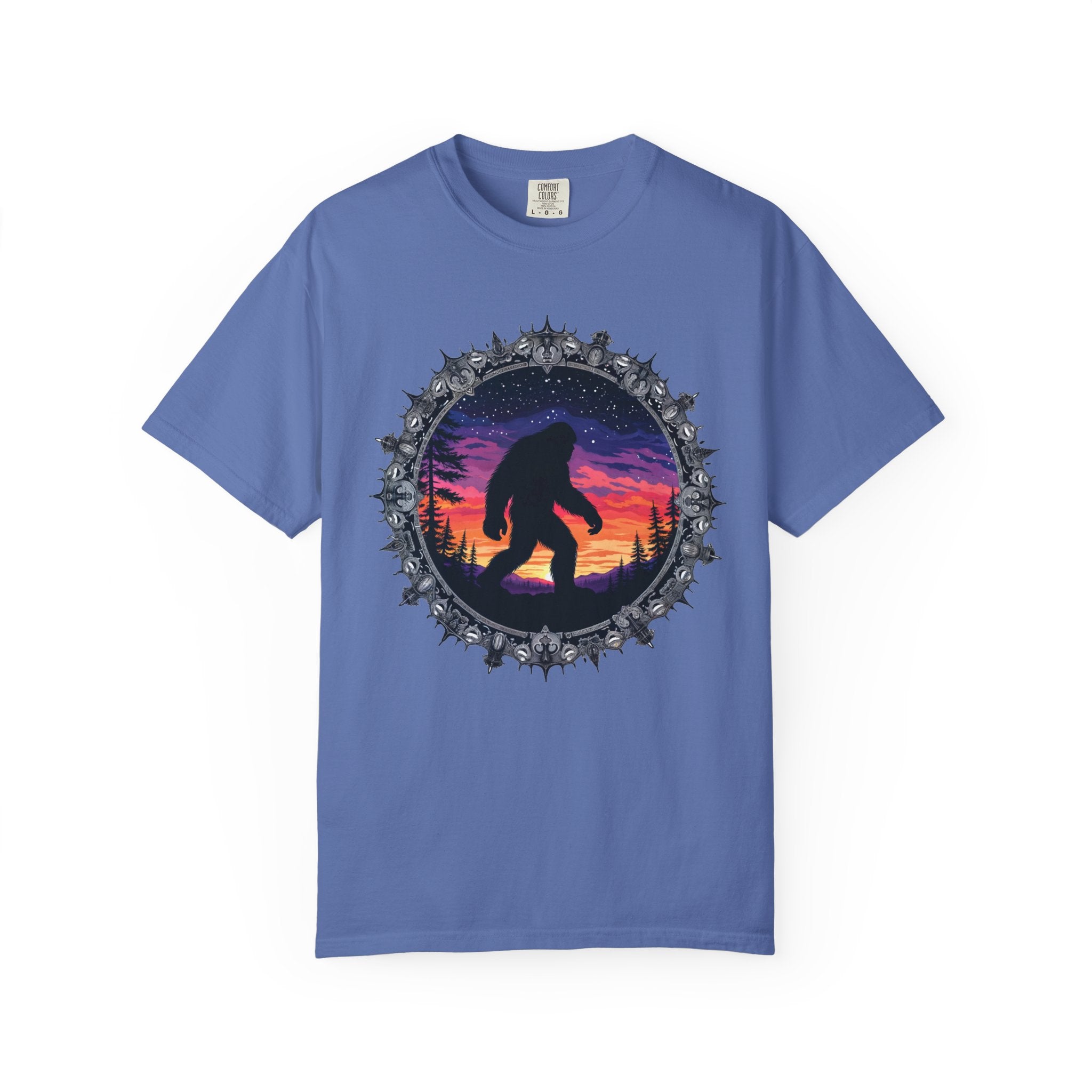 Printify T-Shirt Mystic Blue / S Bigfoot Sunset Unisex T-Shirt, Nature Lover Shirt, Camping Tee, Outdoor Adventure Top, Gift for Him/Her, Unique Graphic Tee