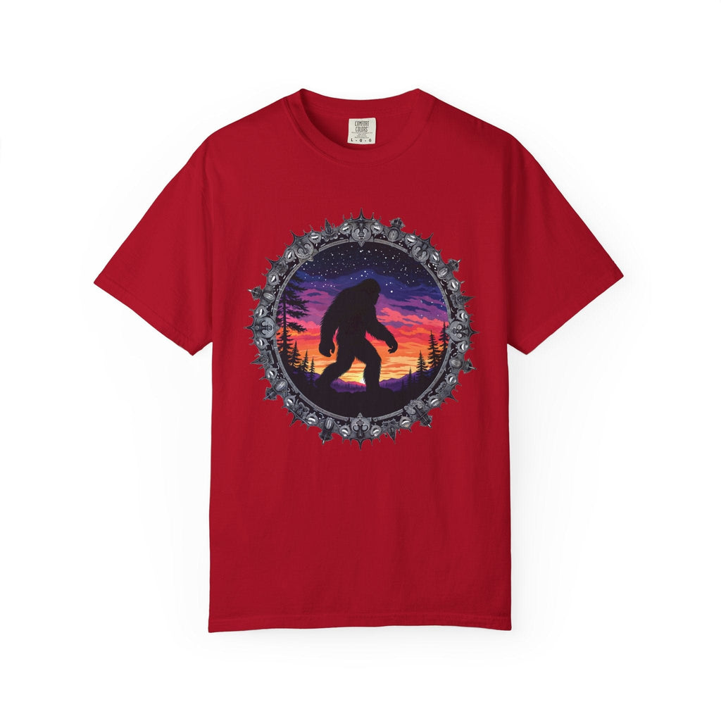 Printify T-Shirt Red / S Bigfoot Sunset Unisex T-Shirt, Nature Lover Shirt, Camping Tee, Outdoor Adventure Top, Gift for Him/Her, Unique Graphic Tee