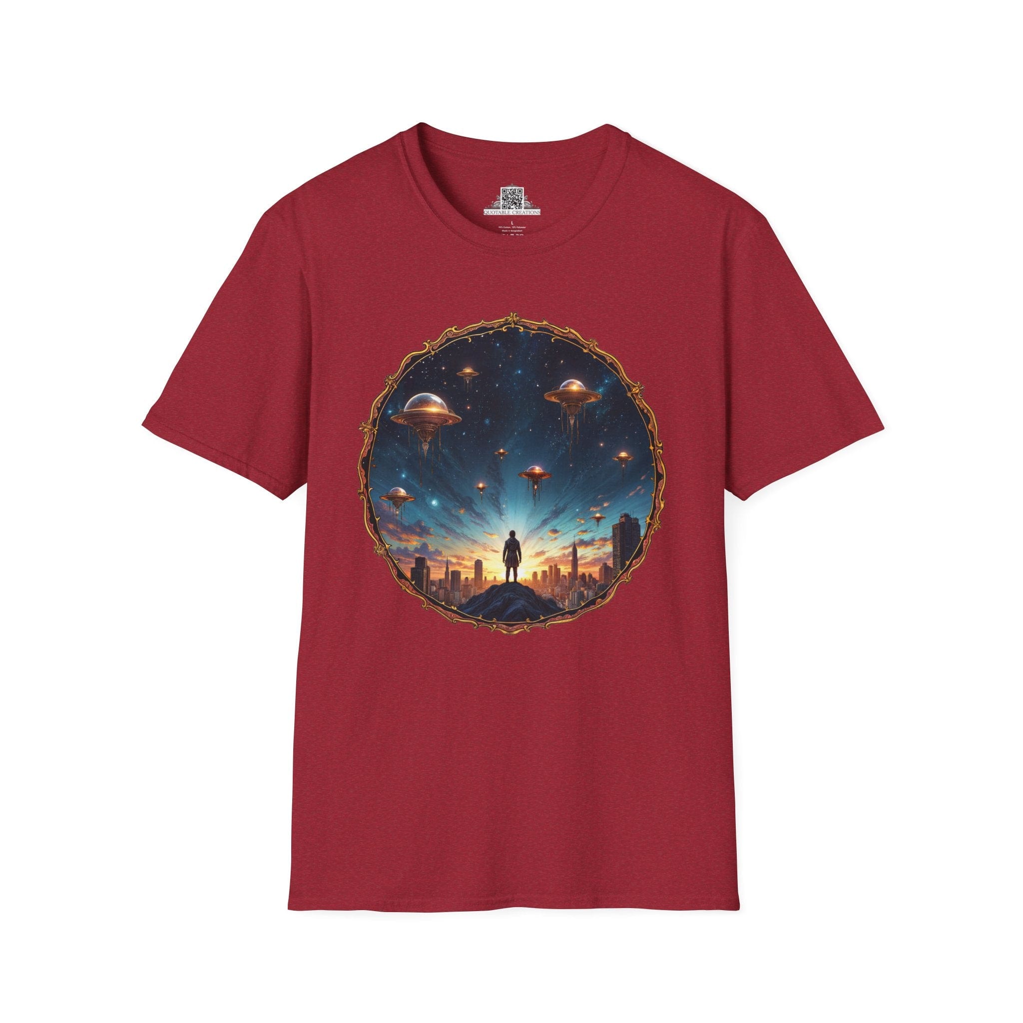 Printify T-Shirt S / Antique Cherry Red Galactic Connections UFO & Cosmic - T-Shirt