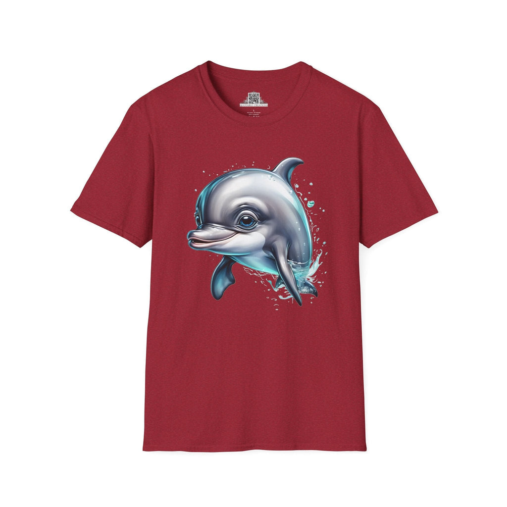 Printify T-Shirt S / Antique Cherry Red T-Shirt - Baby Dolphin - Hyper Cute