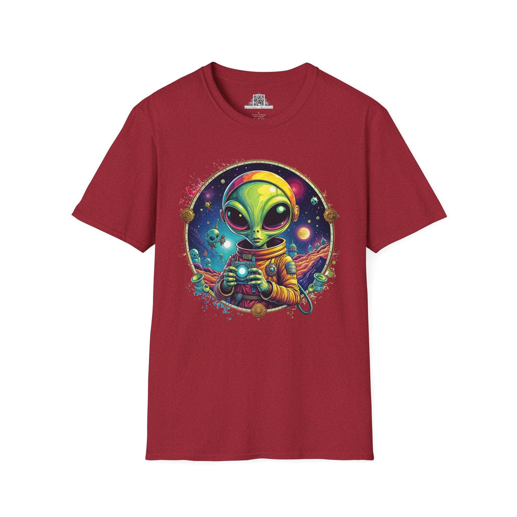 Printify T-Shirt S / Antique Cherry Red T-Shirt - Take Me to Your Leader… After a Quick Selfie! - Alien & Space