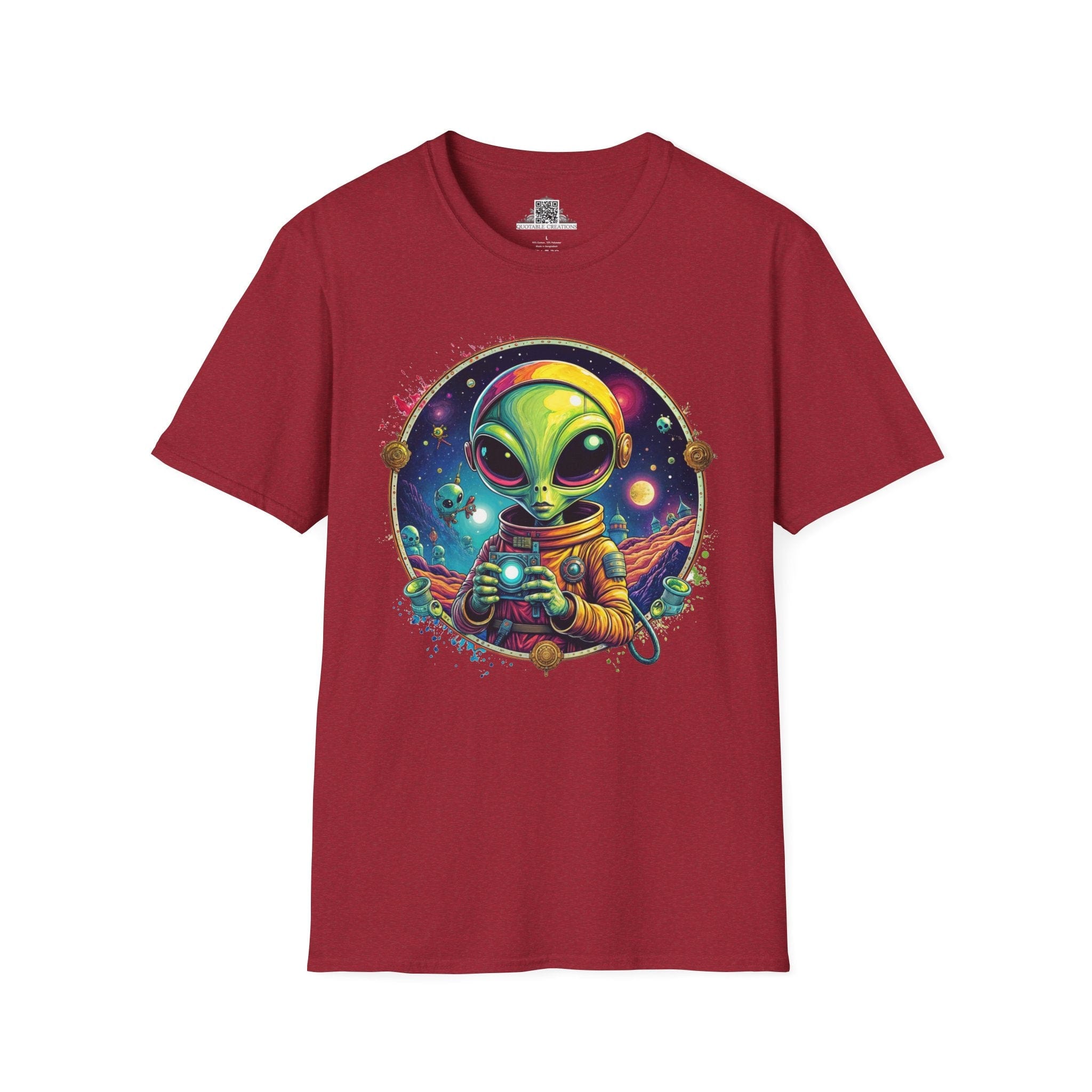 Printify T-Shirt S / Antique Cherry Red T-Shirt - Take Me to Your Leader… After a Quick Selfie! - Alien & Space
