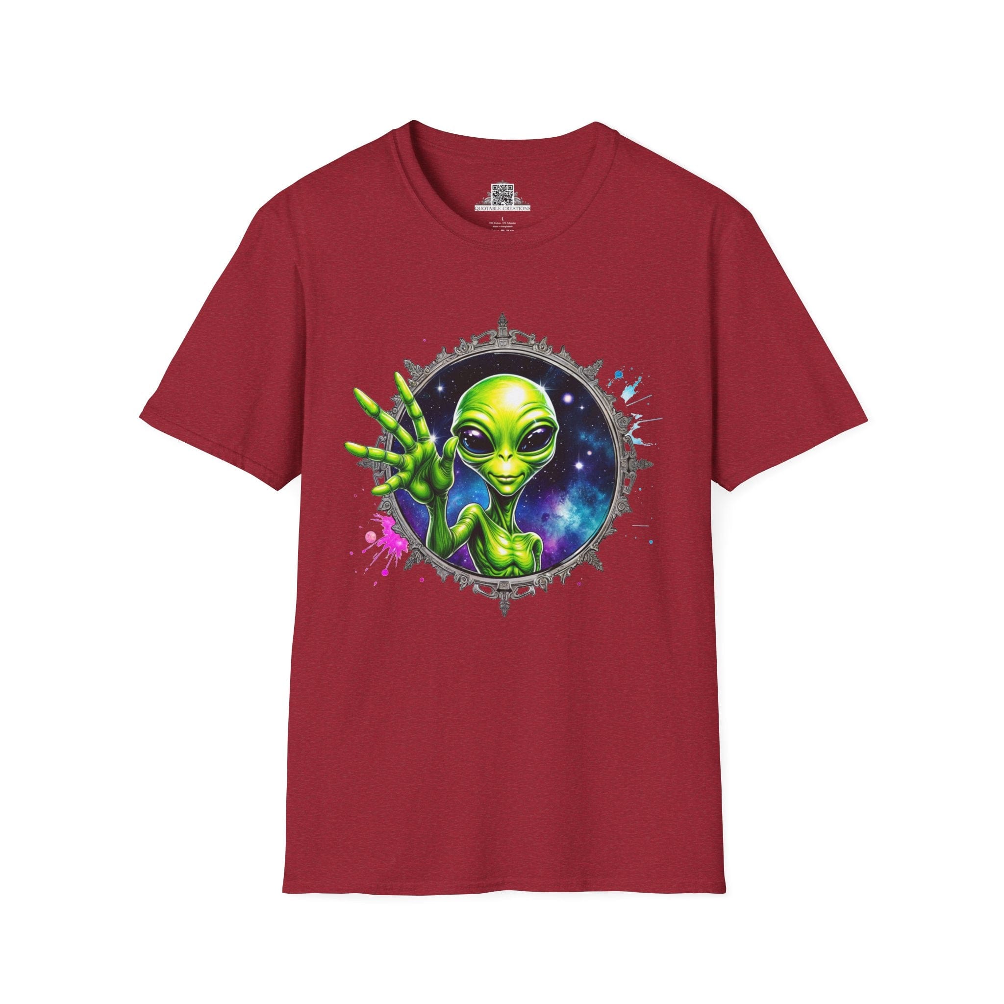 Printify T-Shirt S / Antique Cherry Red T-Shirt - We Come in Peace and Good Vibes! - Alien & Space