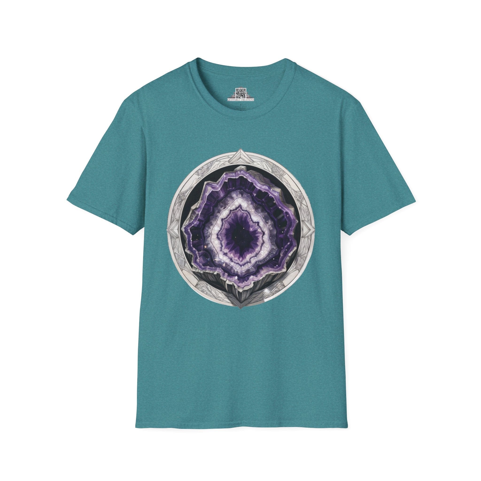 Printify T-Shirt S / Heather Galapagos Blue Amethyst Crystals Gemstones - T-Shirt