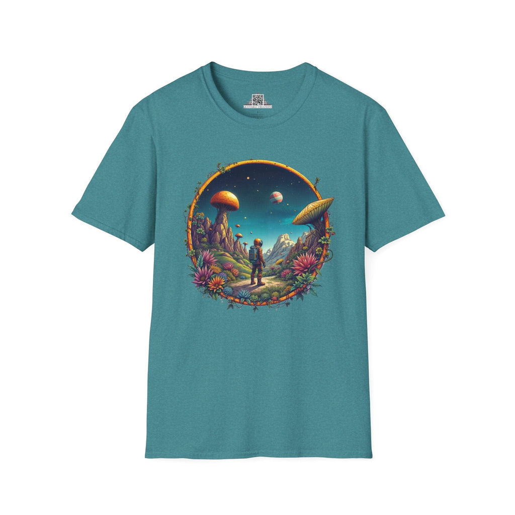 Printify T-Shirt S / Heather Galapagos Blue Cosmic Explorer UFO & Cosmic - T-Shirt