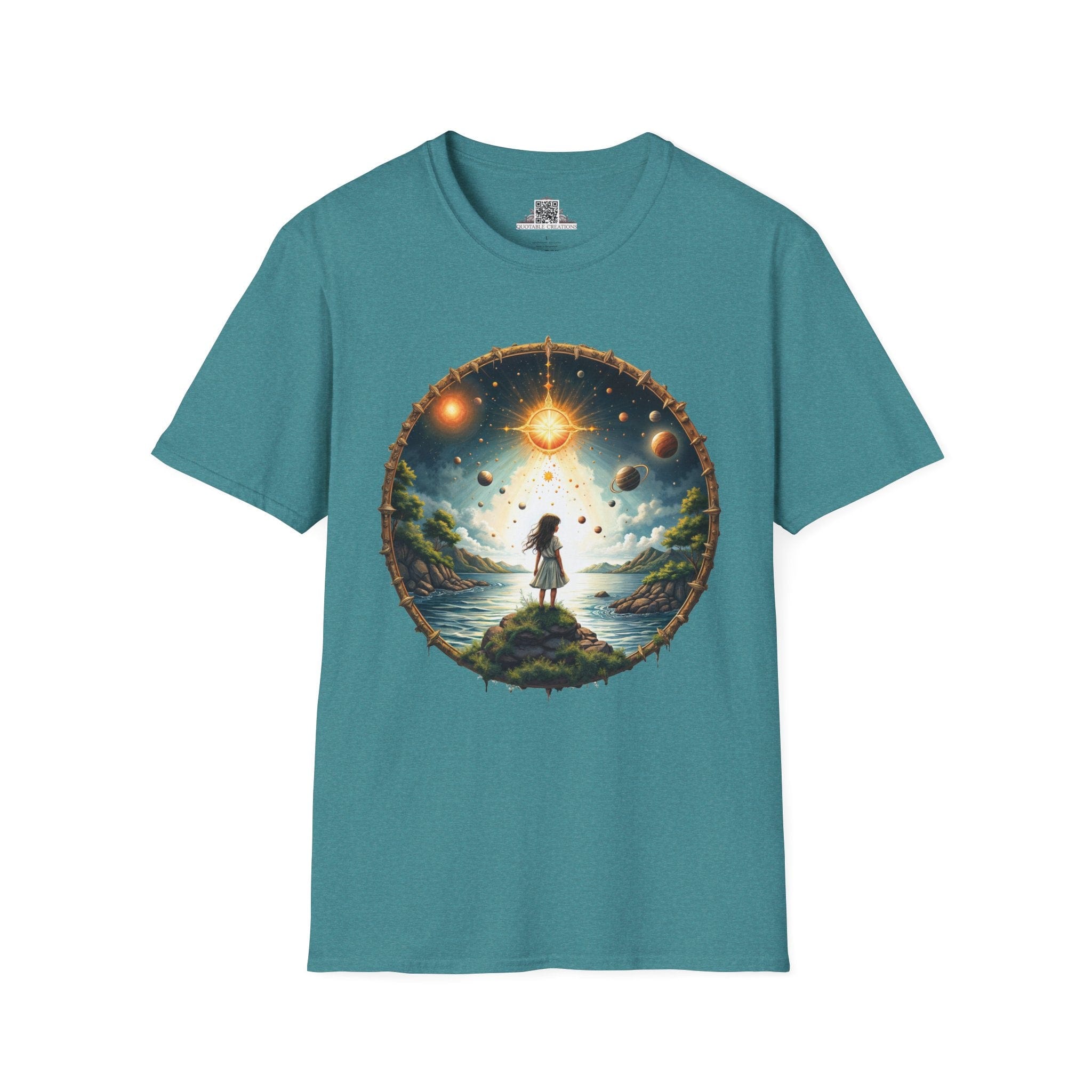 Printify T-Shirt S / Heather Galapagos Blue Exploring the Final Frontier UFO & Cosmic - T-Shirt
