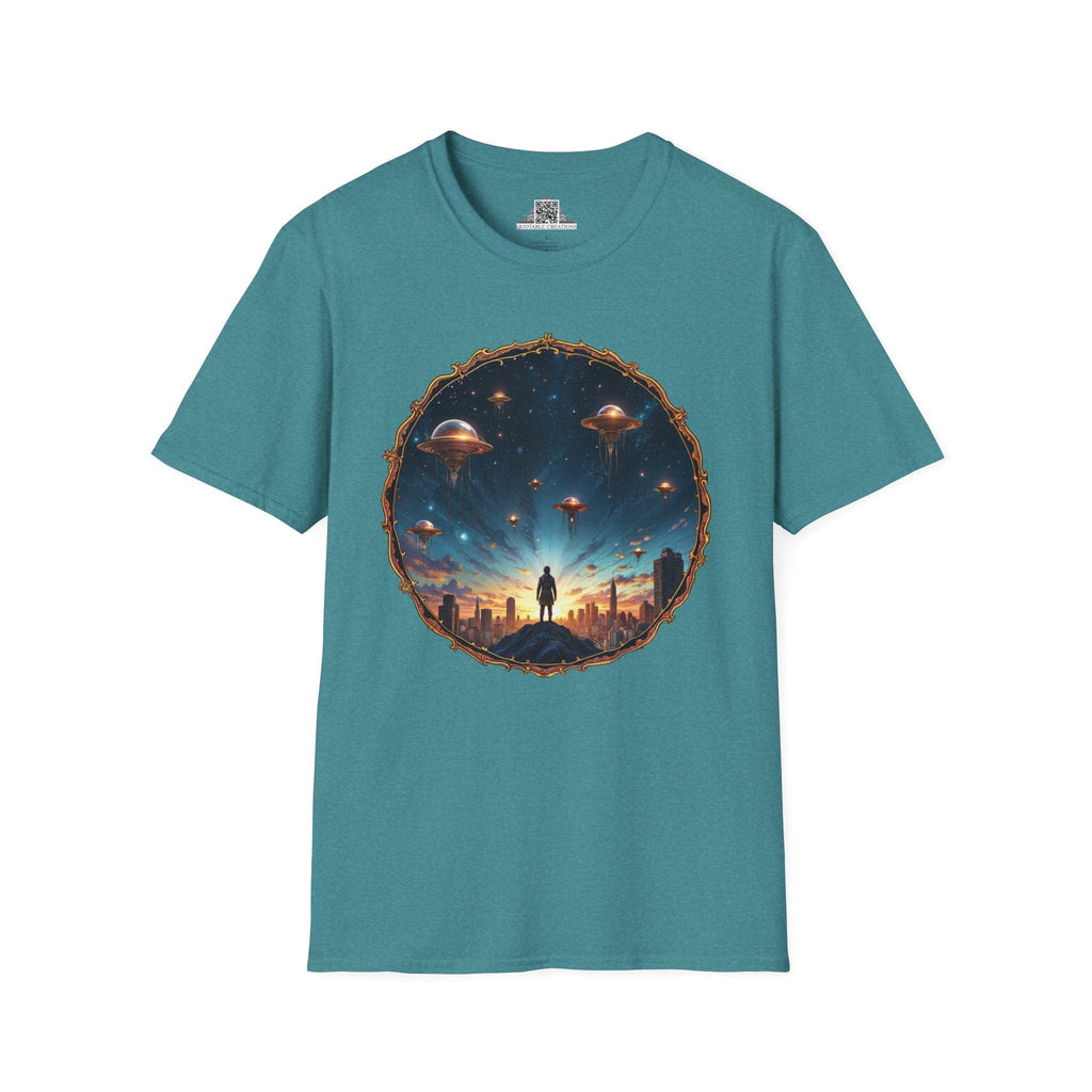Printify T-Shirt S / Heather Galapagos Blue Galactic Connections UFO & Cosmic - T-Shirt