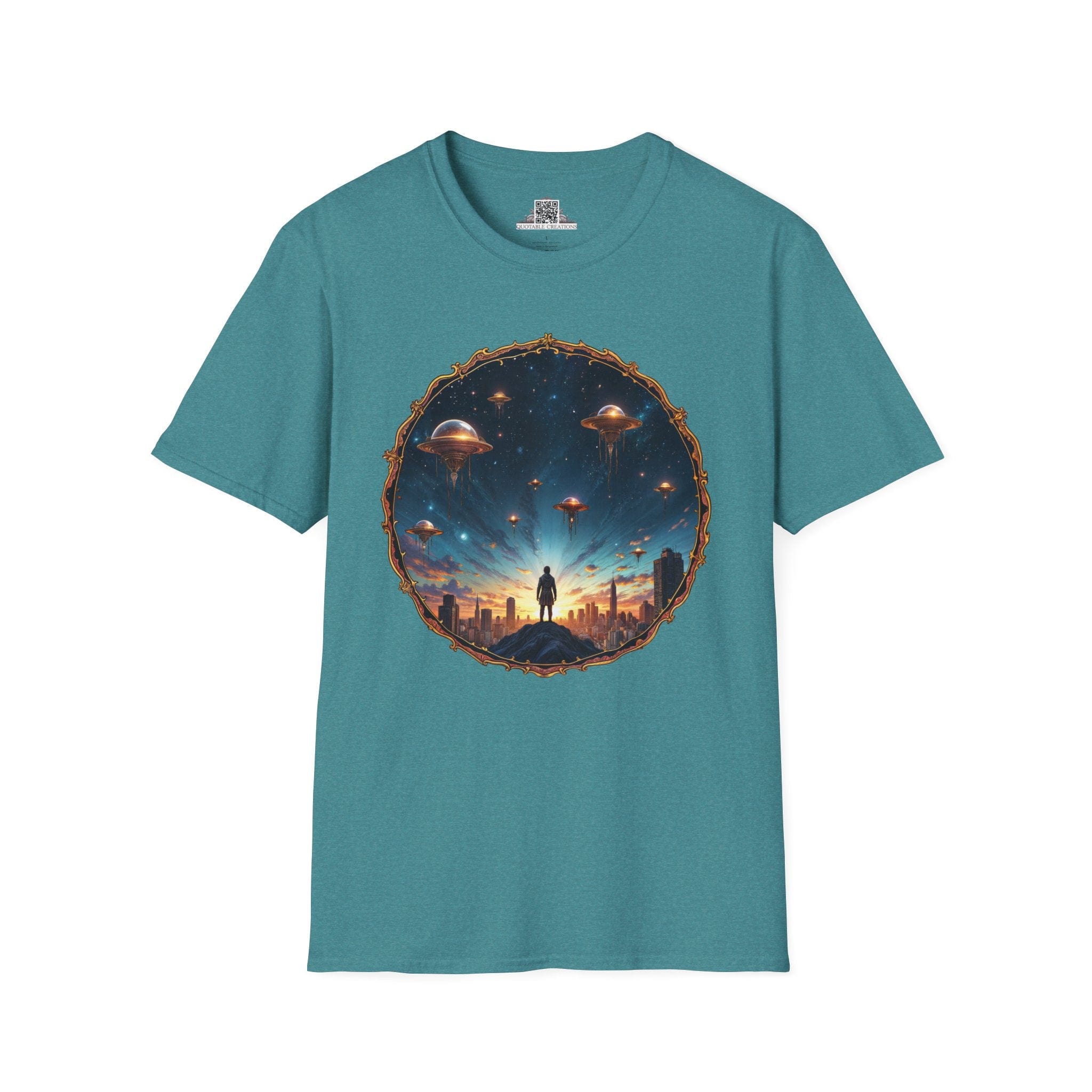 Printify T-Shirt S / Heather Galapagos Blue Galactic Connections UFO & Cosmic - T-Shirt
