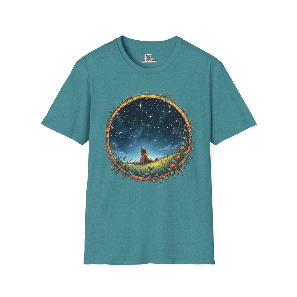 Printify T-Shirt S / Heather Galapagos Blue Keep Your Eyes on the Skies UFO & Cosmic - T-Shirt