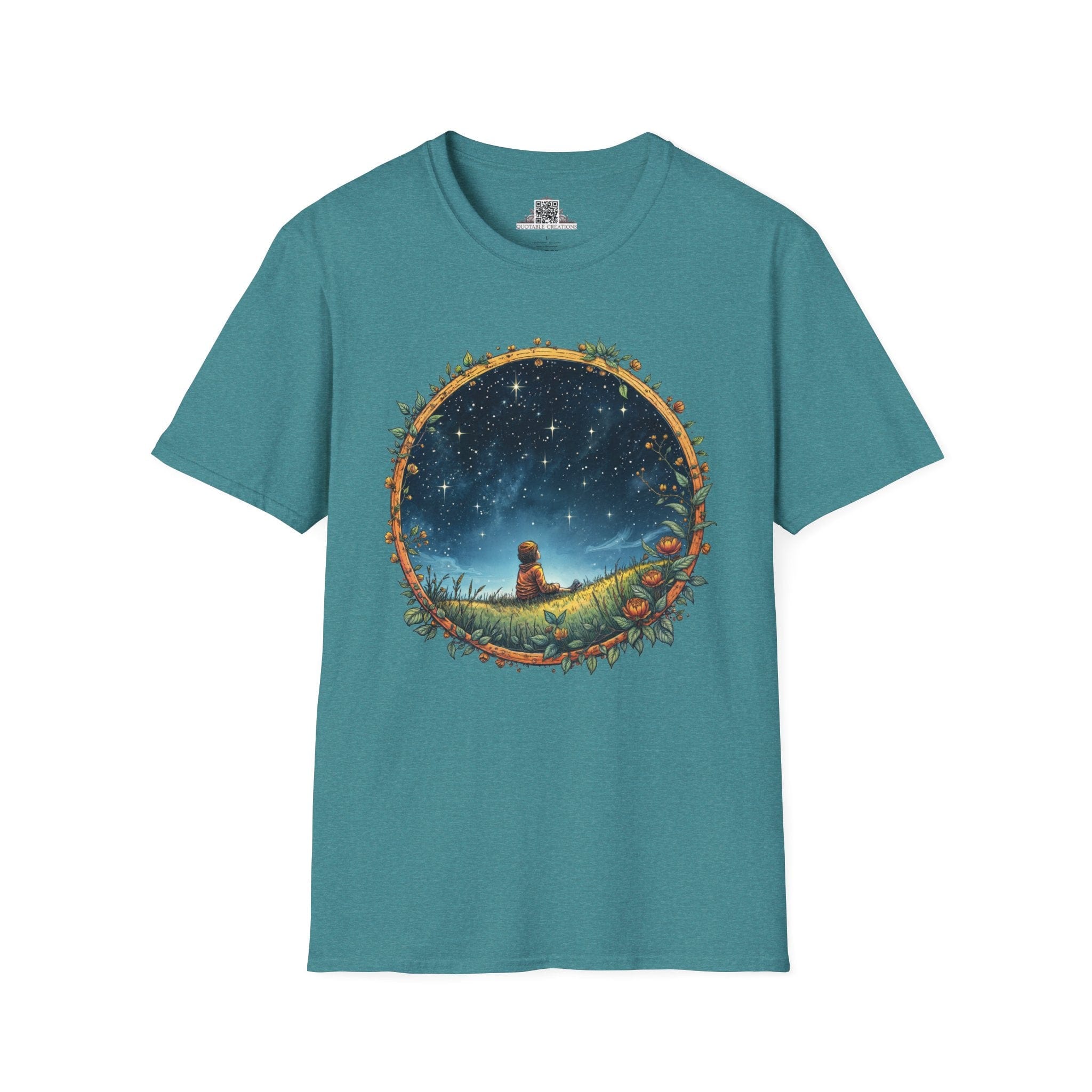 Printify T-Shirt S / Heather Galapagos Blue Keep Your Eyes on the Skies UFO & Cosmic - T-Shirt