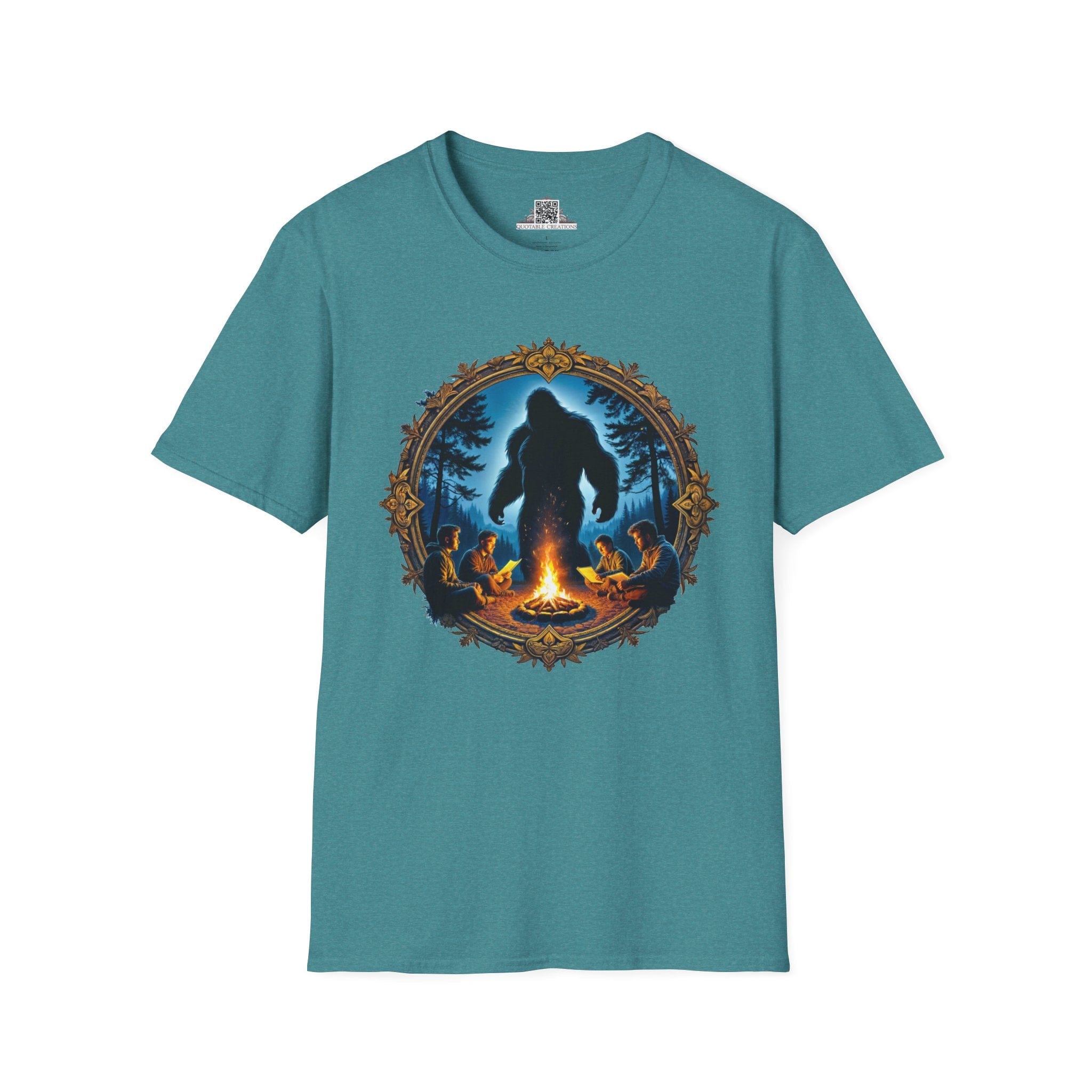 Printify T-Shirt S / Heather Galapagos Blue Legends Never Sleep - Bigfoot & Legends T-Shirt