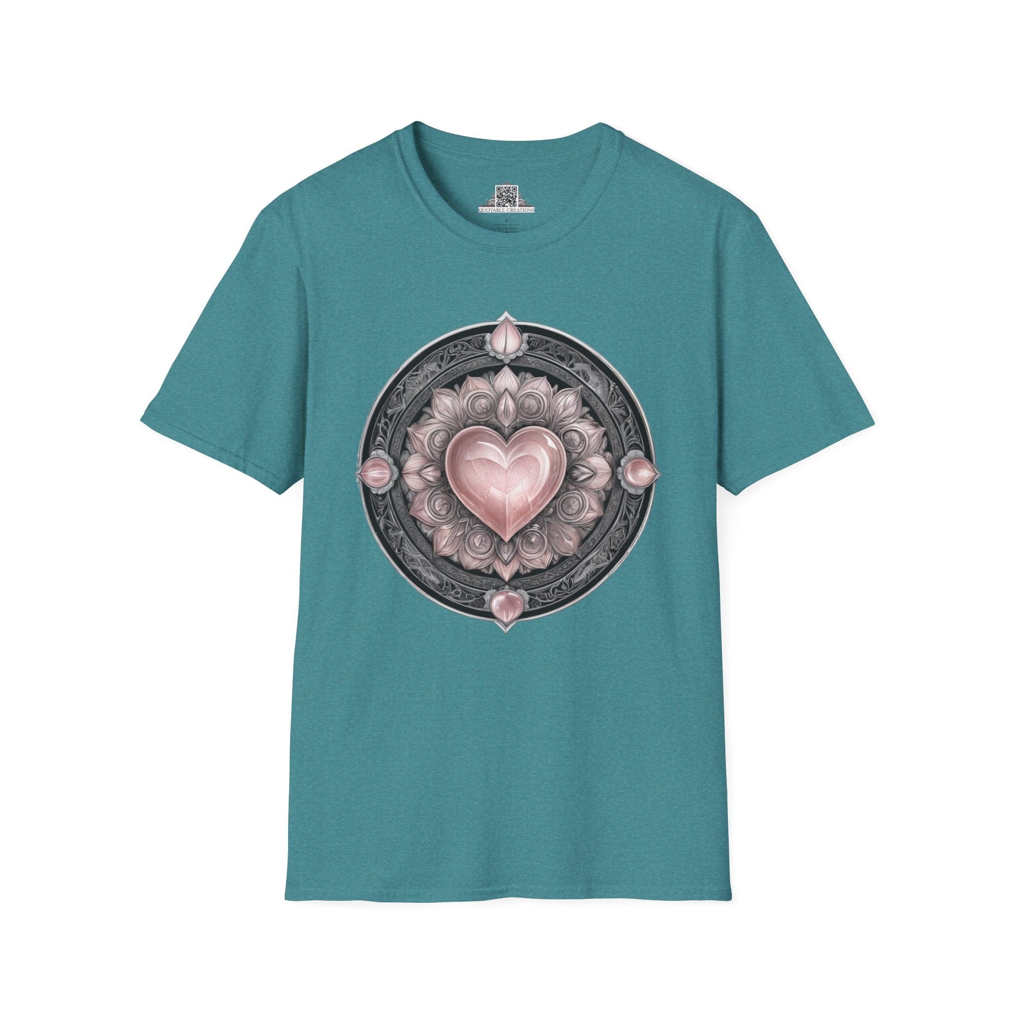 Printify T-Shirt S / Heather Galapagos Blue Rose Quartz - Crystals & Gemstones T-Shirt