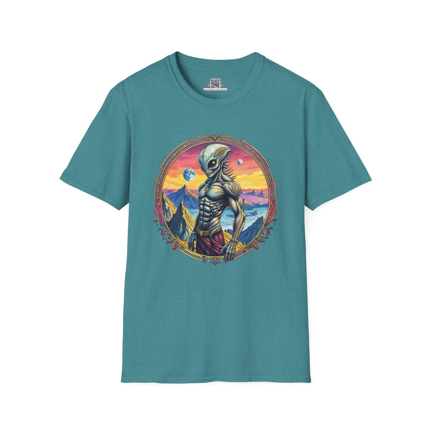 Printify T-Shirt S / Heather Galapagos Blue T-Shirt - Adventures Beyond the Stars Await - Let’s Blast Off - Alien & Space