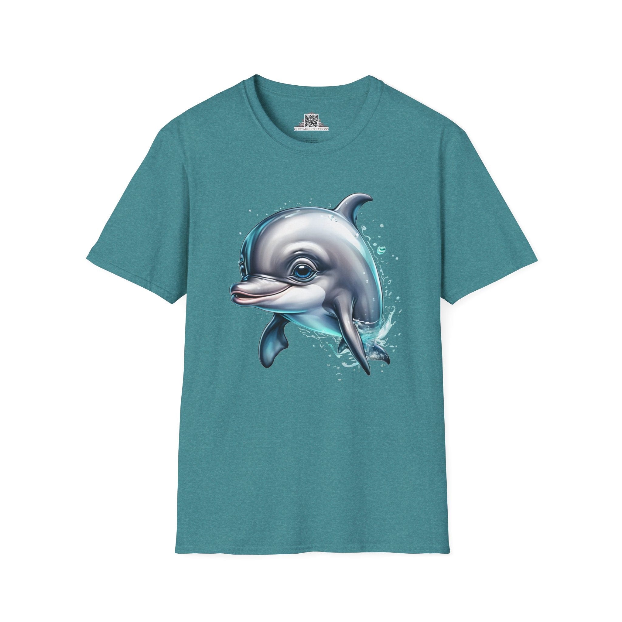 Printify T-Shirt S / Heather Galapagos Blue T-Shirt - Baby Dolphin - Hyper Cute