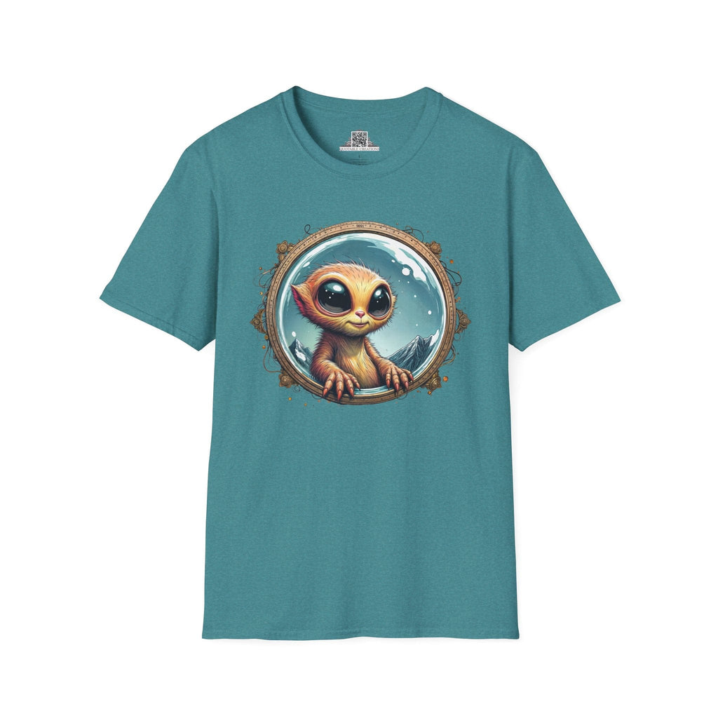 Printify T-Shirt S / Heather Galapagos Blue T-Shirt - Earthlings are Strange, But We Embrace the Weird! - Alien & Space