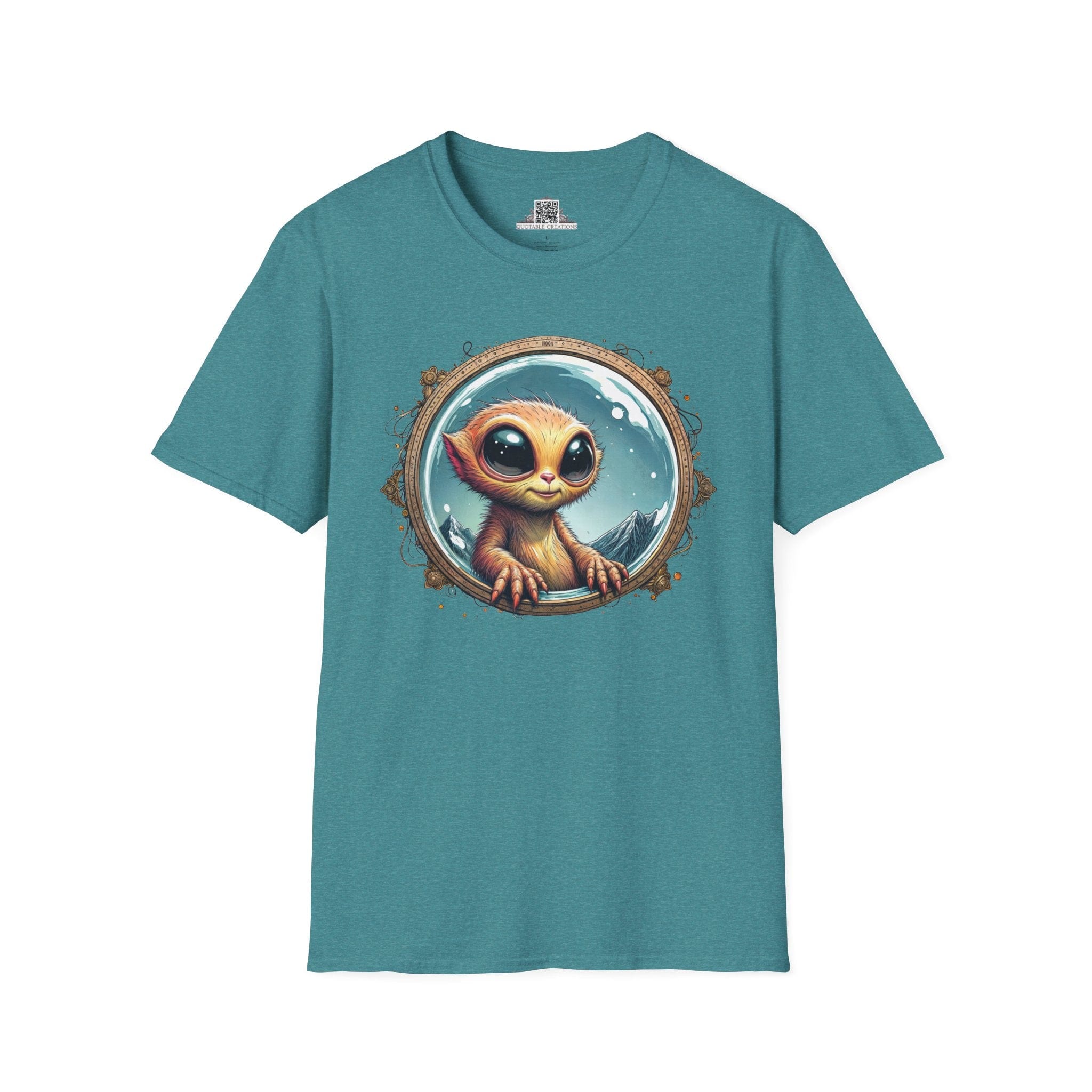 Printify T-Shirt S / Heather Galapagos Blue T-Shirt - Earthlings are Strange, But We Embrace the Weird! - Alien & Space