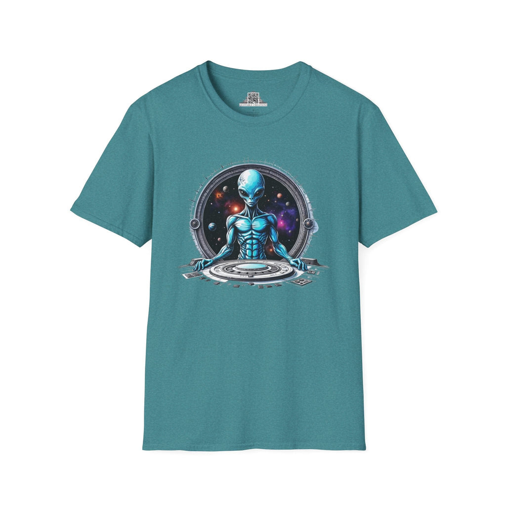 Printify T-Shirt S / Heather Galapagos Blue T-Shirt - Galactic Traveler Ready for Cosmic Adventures! - Alien & Space