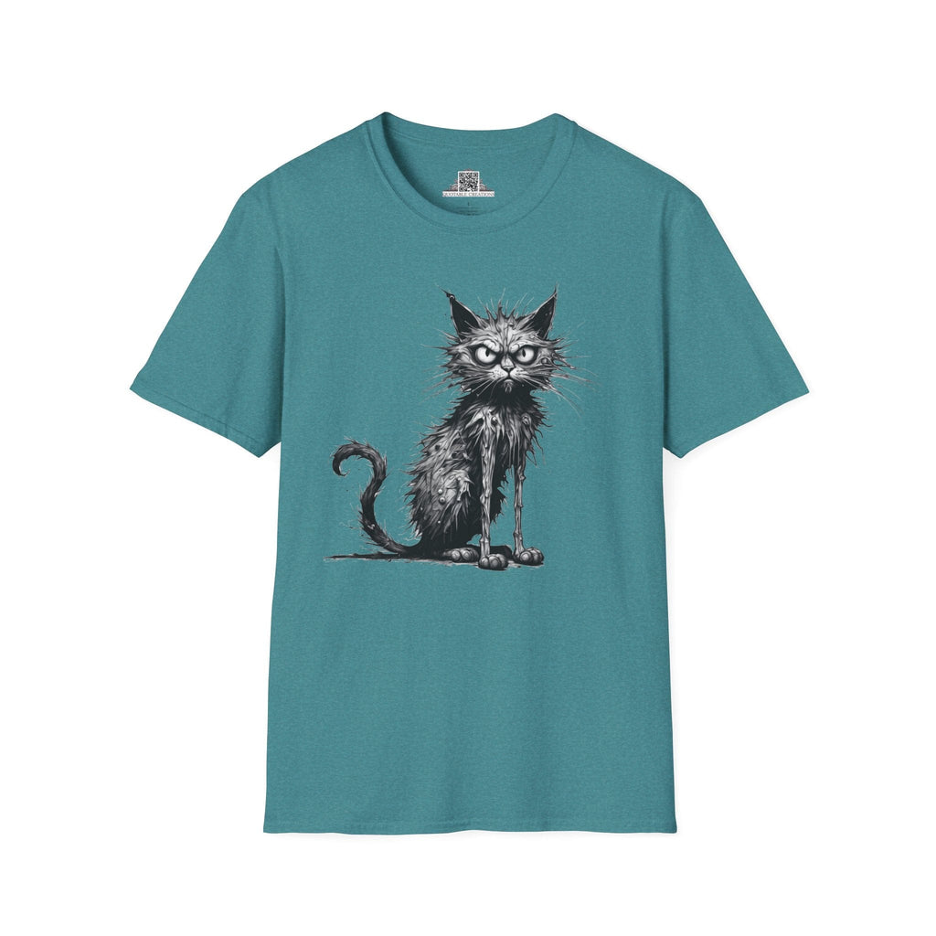 Printify T-Shirt S / Heather Galapagos Blue T-Shirt - I'm Fine Cat - Everything's Fine