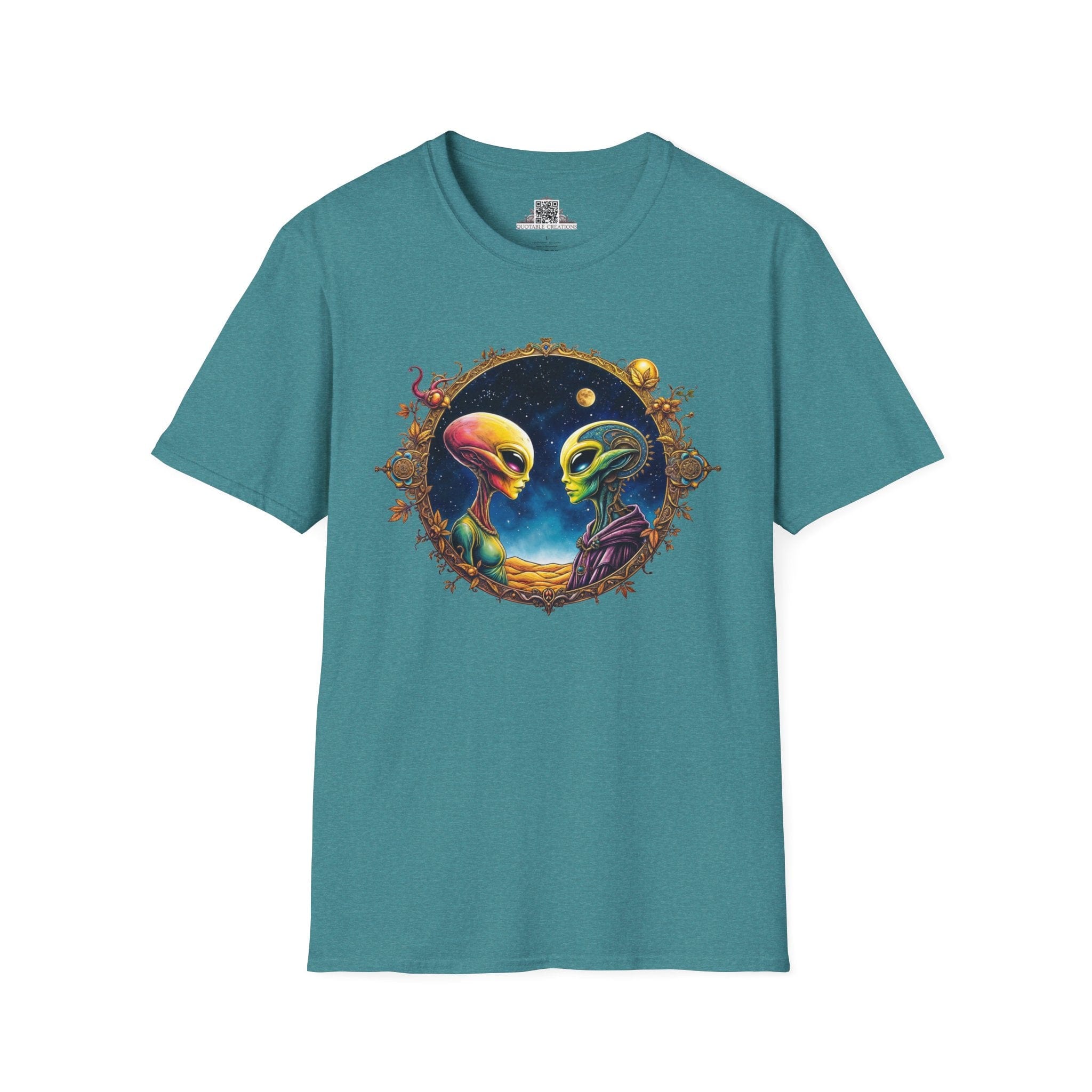 Printify T-Shirt S / Heather Galapagos Blue T-Shirt - We Are Not Alone - The Party Just Got Started! - Alien & Space