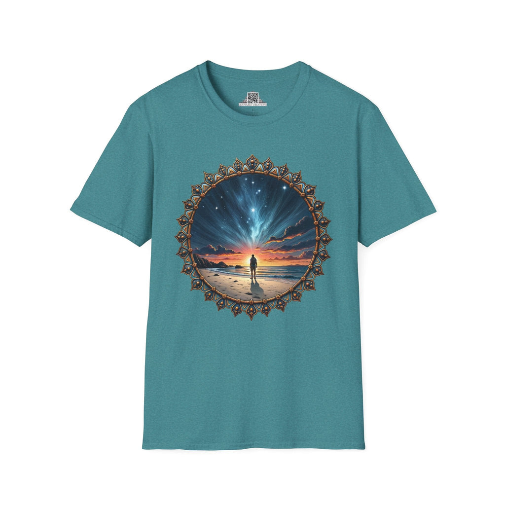 Printify T-Shirt S / Heather Galapagos Blue We Are Not Alone UFO & Cosmic - T-Shirt