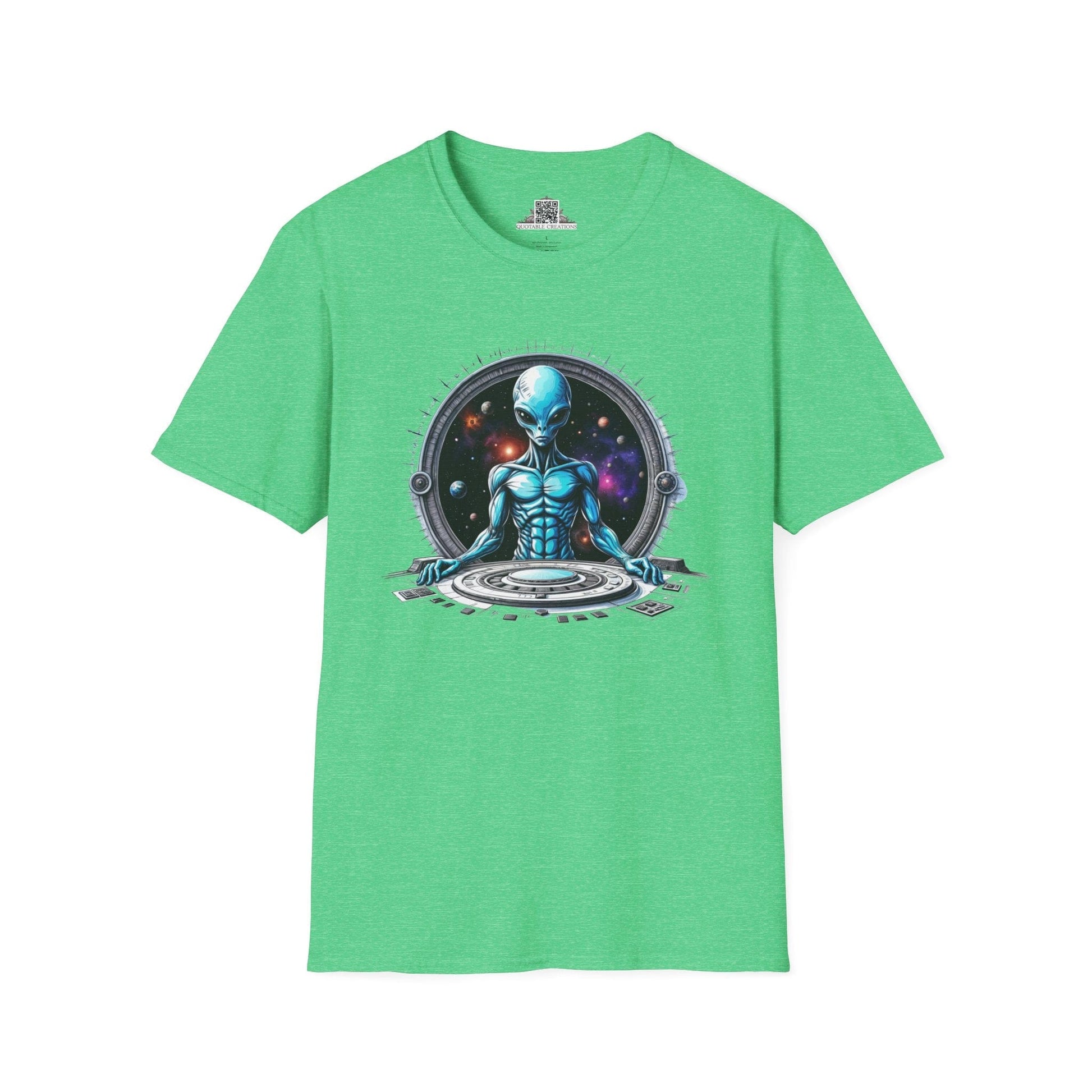 Printify T-Shirt S / Heather Irish Green T-Shirt - Galactic Traveler Ready for Cosmic Adventures! - Alien & Space