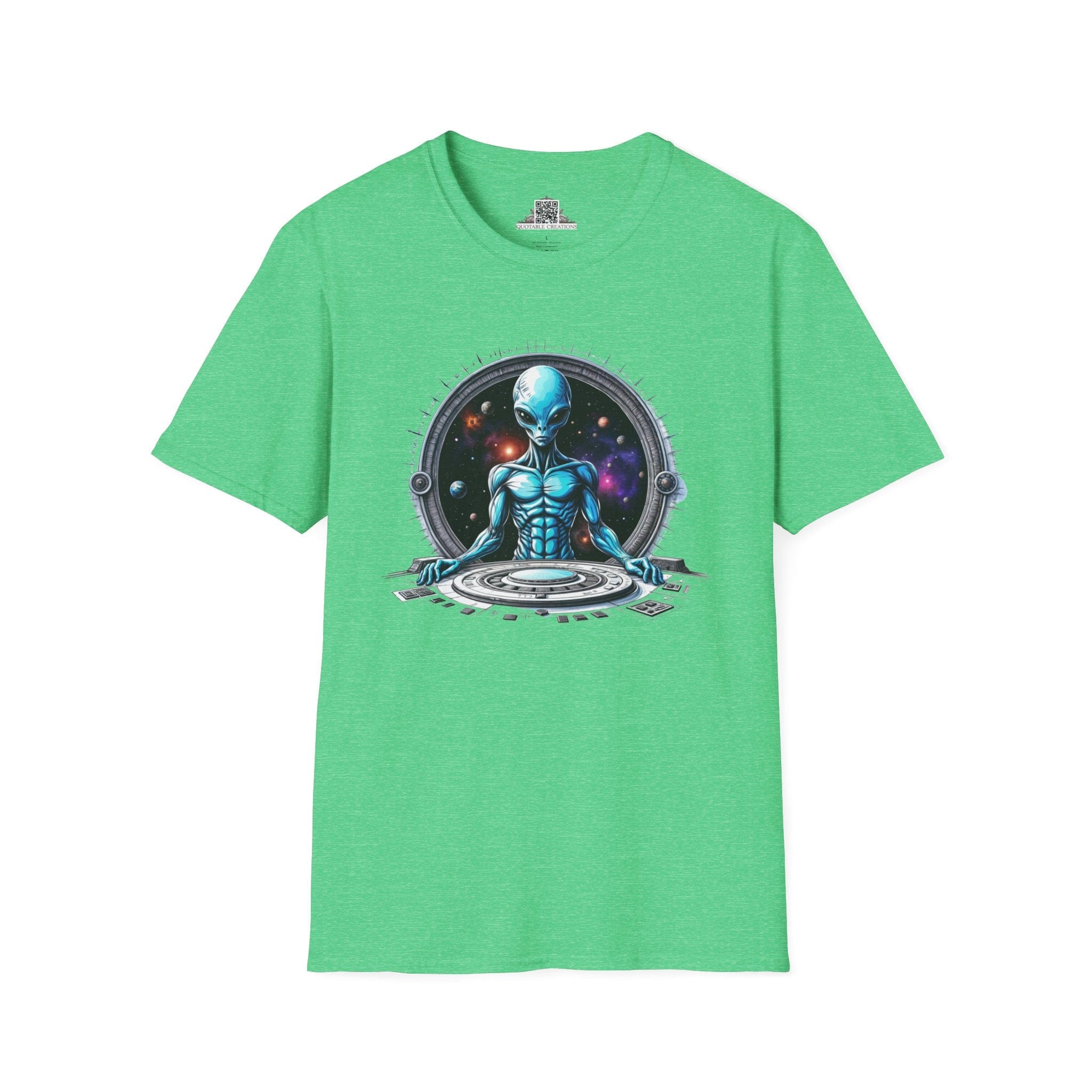 Printify T-Shirt S / Heather Irish Green T-Shirt - Galactic Traveler Ready for Cosmic Adventures! - Alien & Space