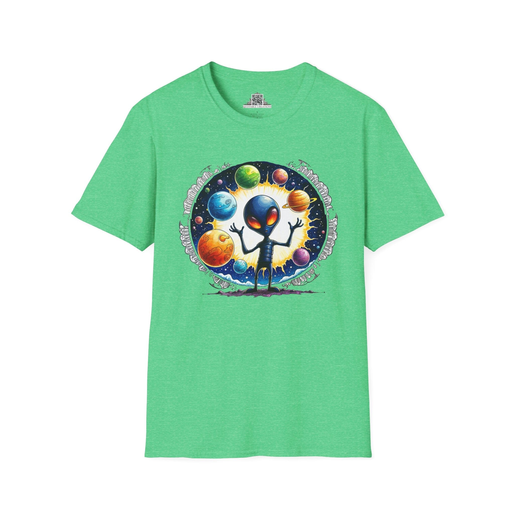 Printify T-Shirt S / Heather Irish Green T-Shirt - Out of This World Fun is Just a Star Jump Away! - Alien & Space