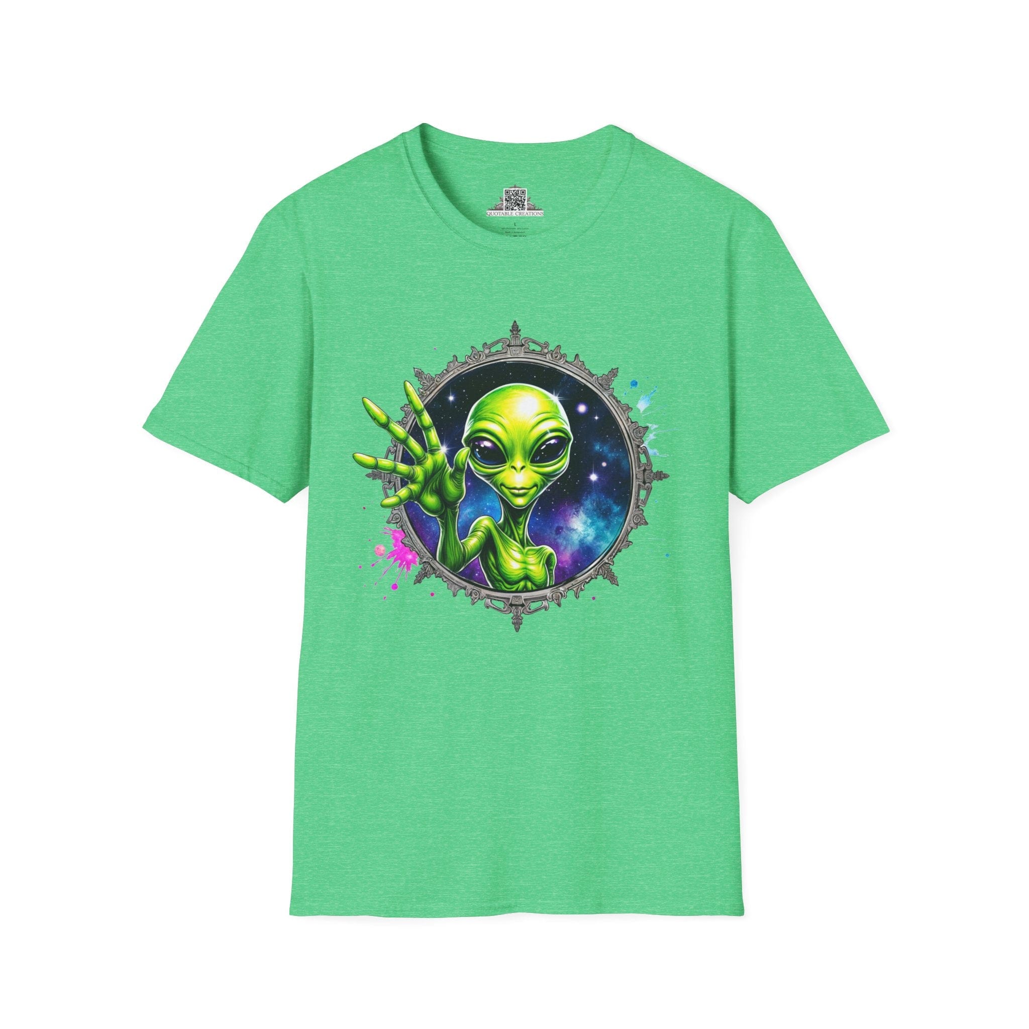 Printify T-Shirt S / Heather Irish Green T-Shirt - We Come in Peace and Good Vibes! - Alien & Space