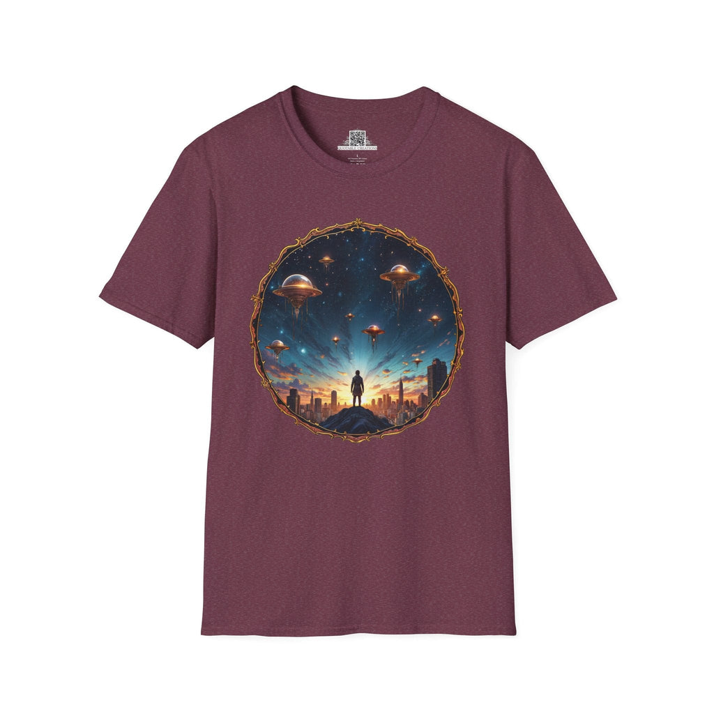 Printify T-Shirt S / Heather Maroon Galactic Connections UFO & Cosmic - T-Shirt